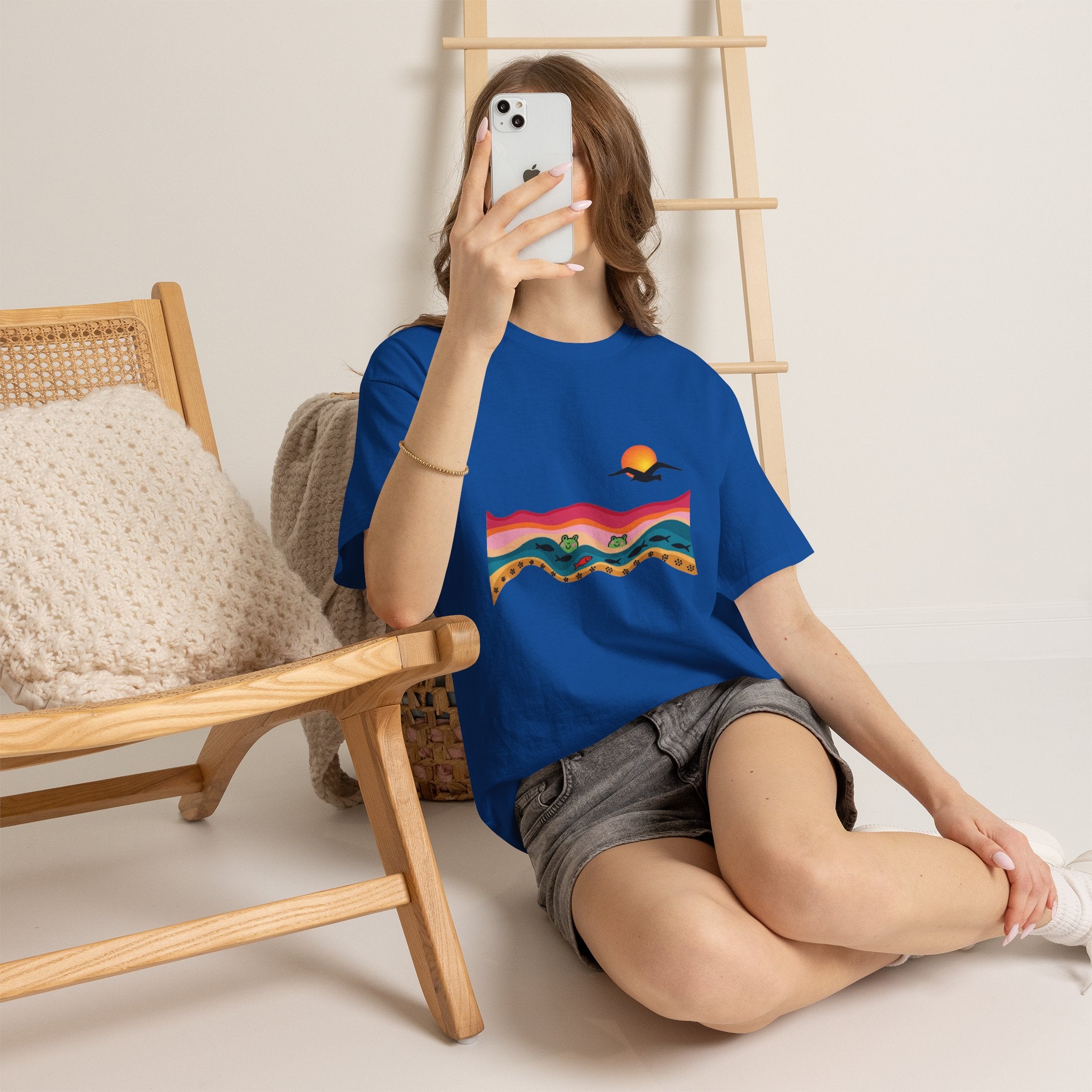Sunset Desert Waves Tee | Vibrant Southwestern Landscape, Bird Silhouette