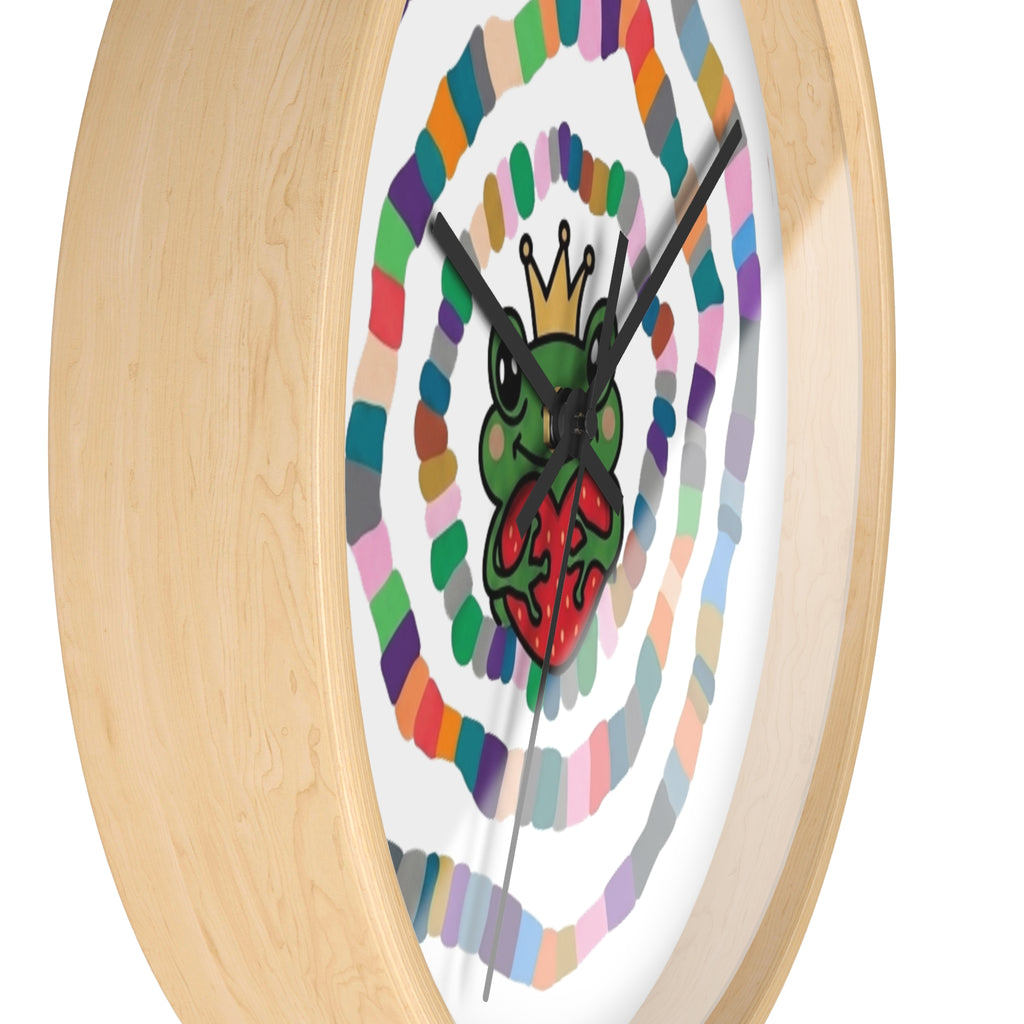 Crowned Frog Heart Spiral Wall Clock | Colorful Concentric Rings, Whimsical Nursery Decor