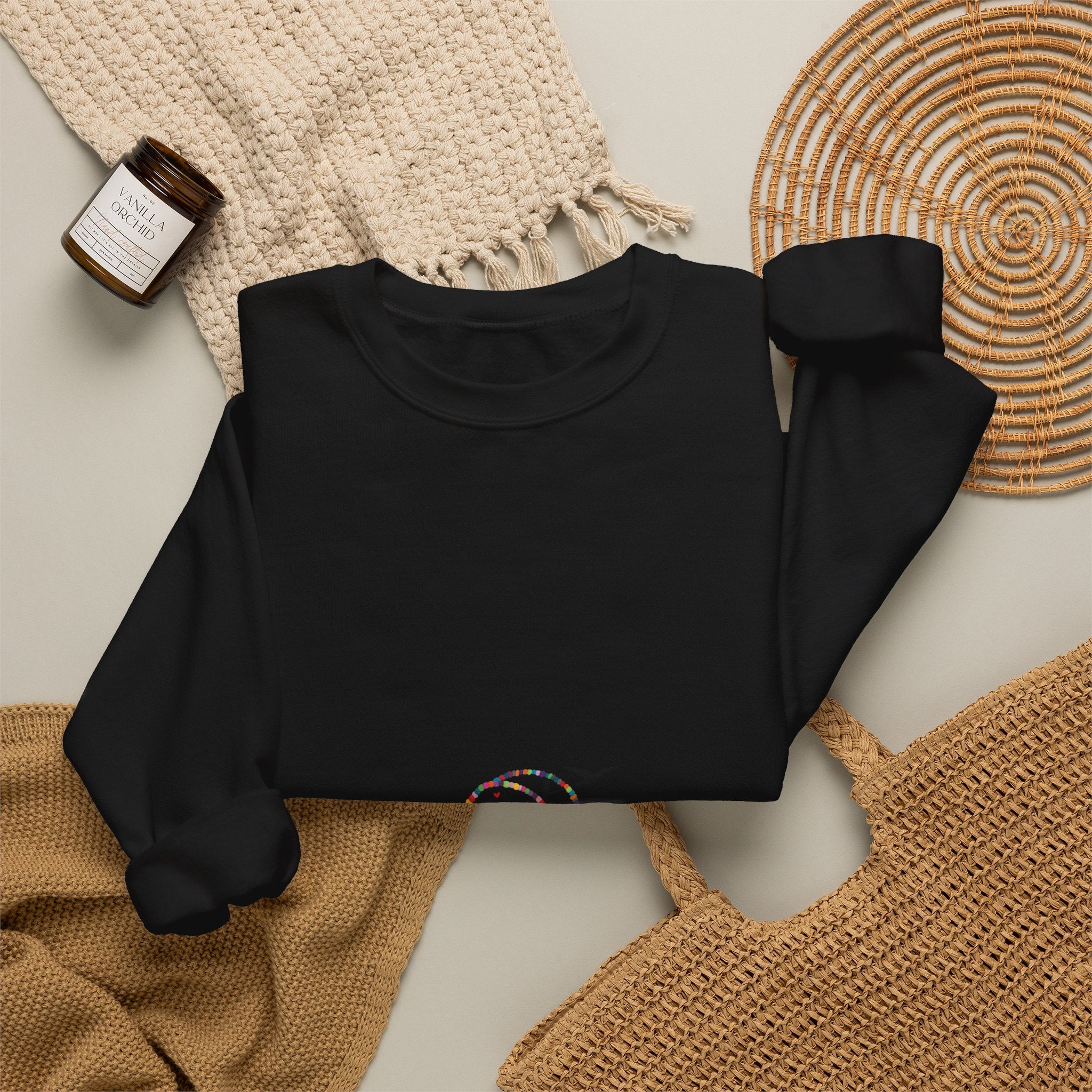 Crewneck Sweatshirt — Minimal Cute Ghost Embroidery