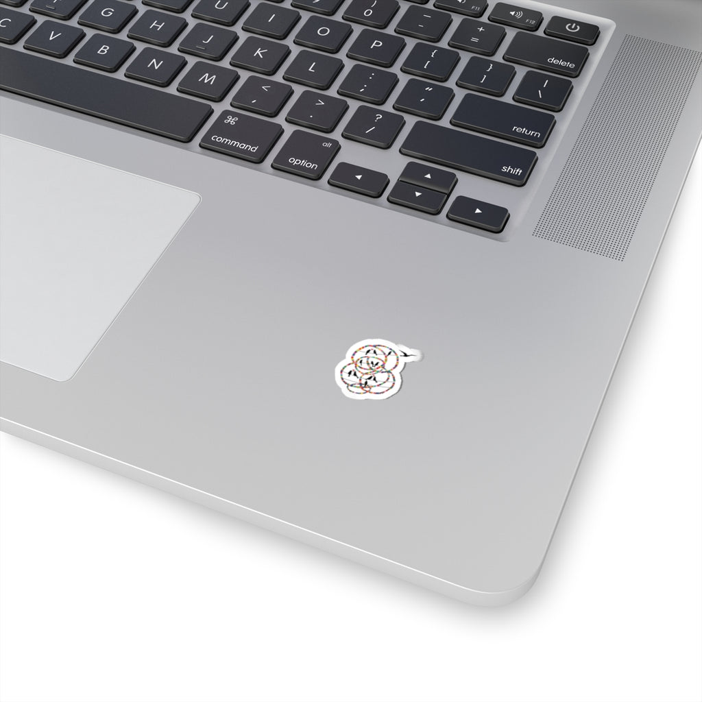 Minimalist Bird & Rings Kiss-Cut Sticker — Colorful Line Art Laptop Decal