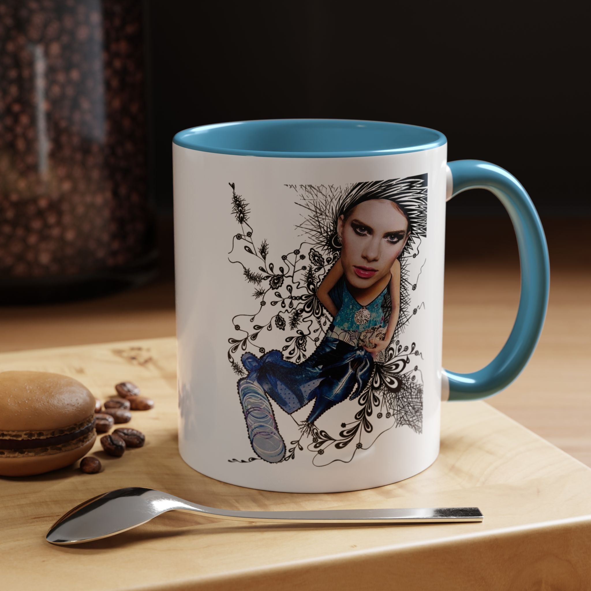Fashion Illustration Girl Mug | Accent Coffee Mug, Black Handle