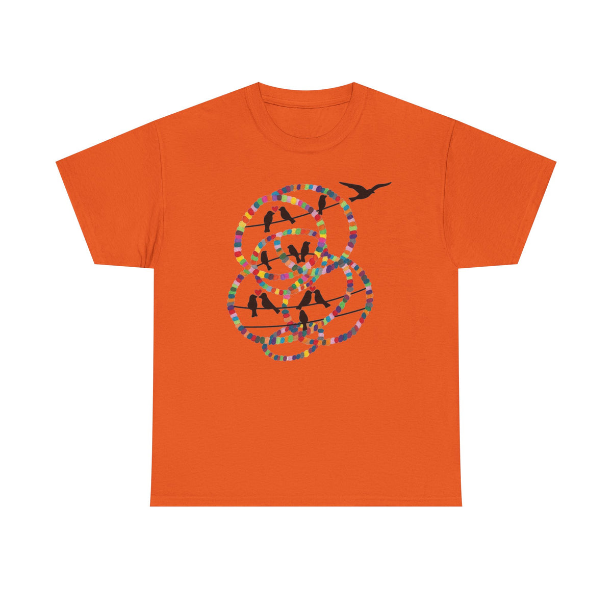 Colorful Tape Swirl with Flying Birds T-Shirt | Abstract Graphic Tee