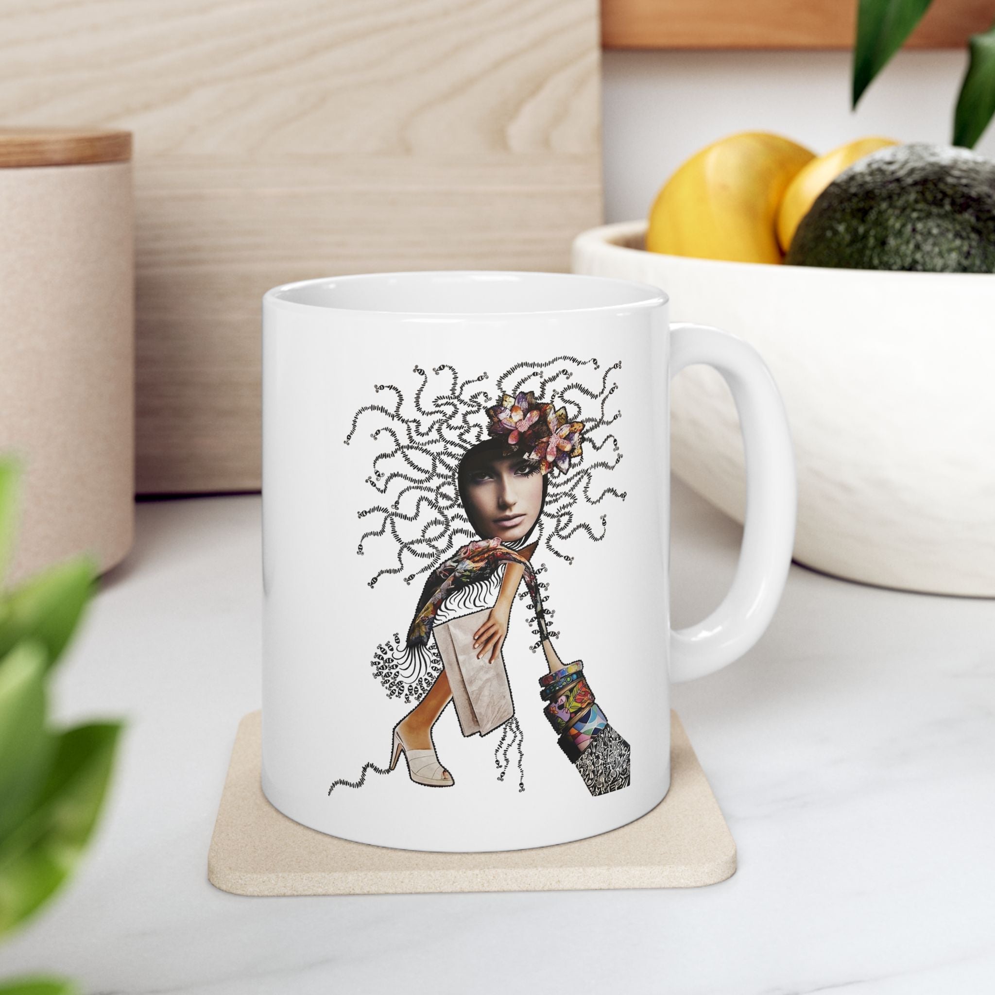 Boho Deer Illustration Mug | Ceramic Coffee Cup