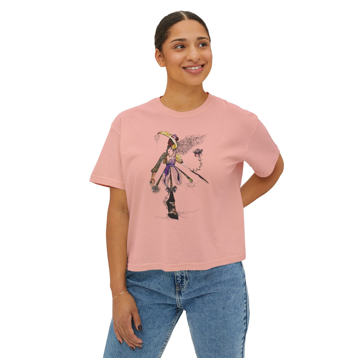 Witchy Girl Illustration Tee | Hand-Drawn Witch, Broom & Raven