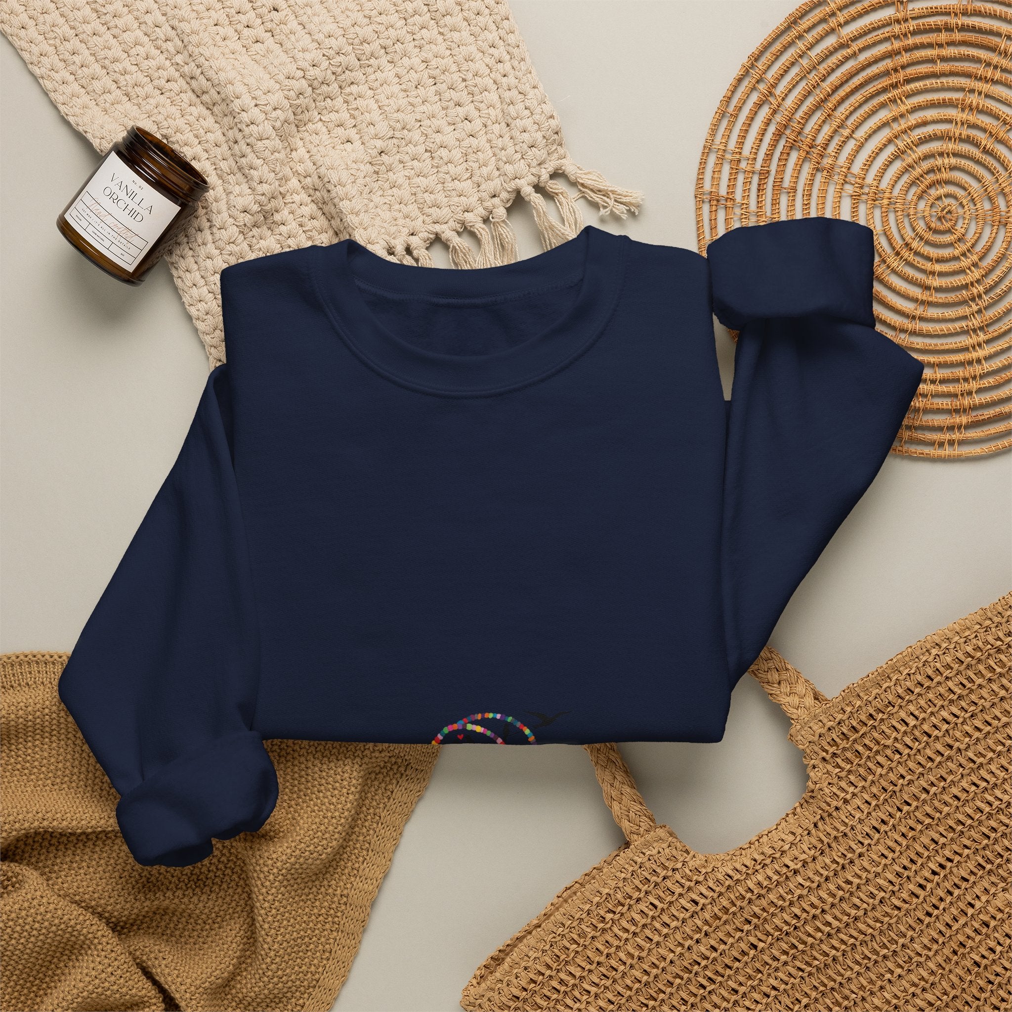 Crewneck Sweatshirt — Minimal Cute Ghost Embroidery