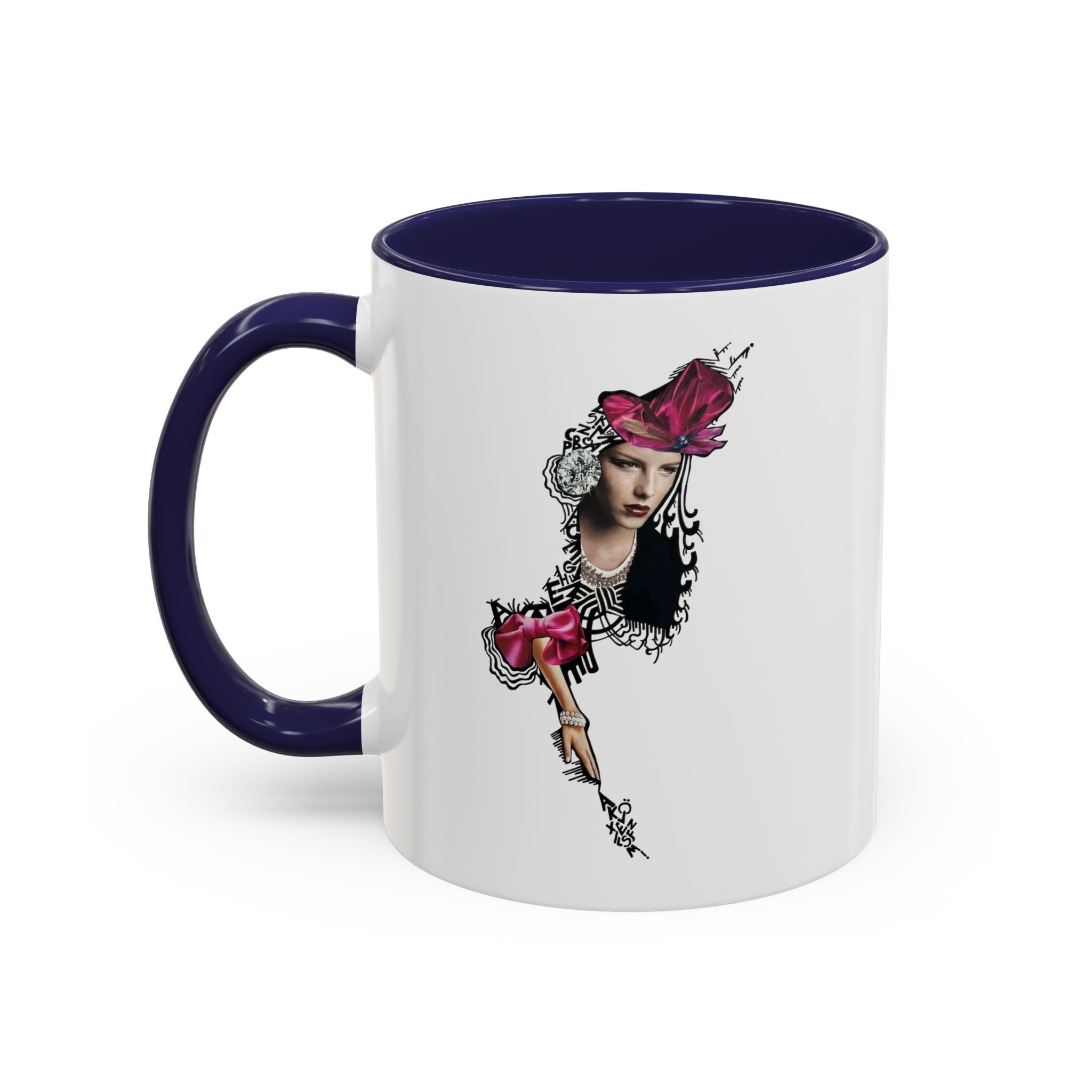 Vintage Femme Portrait Mug | Floral Headpiece, Pink Feathered Hat
