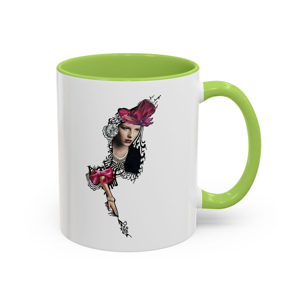 Vintage Femme Portrait Mug | Floral Headpiece, Pink Feathered Hat