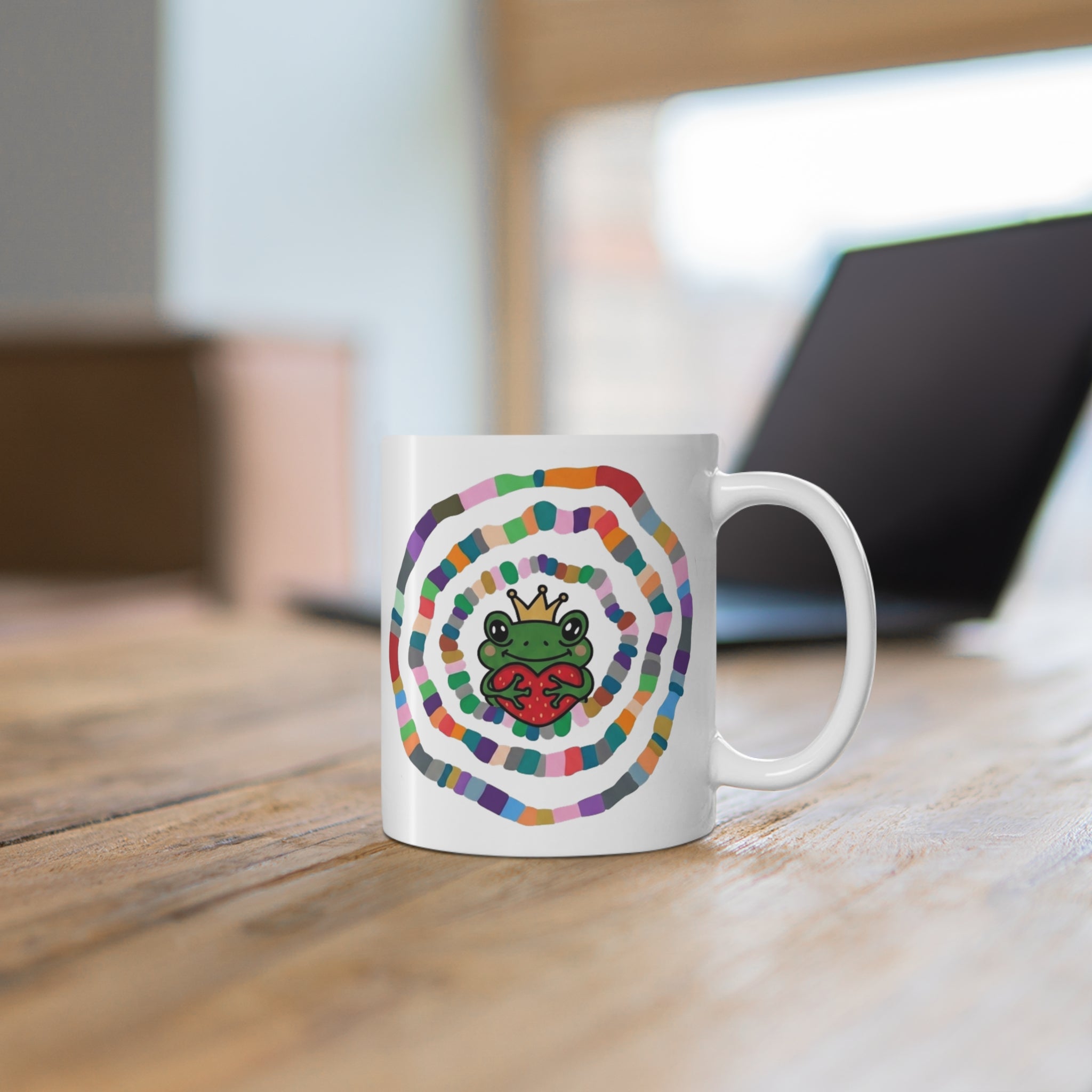 Crowned Frog Heart, Mug | Colorful Spiral Doodle