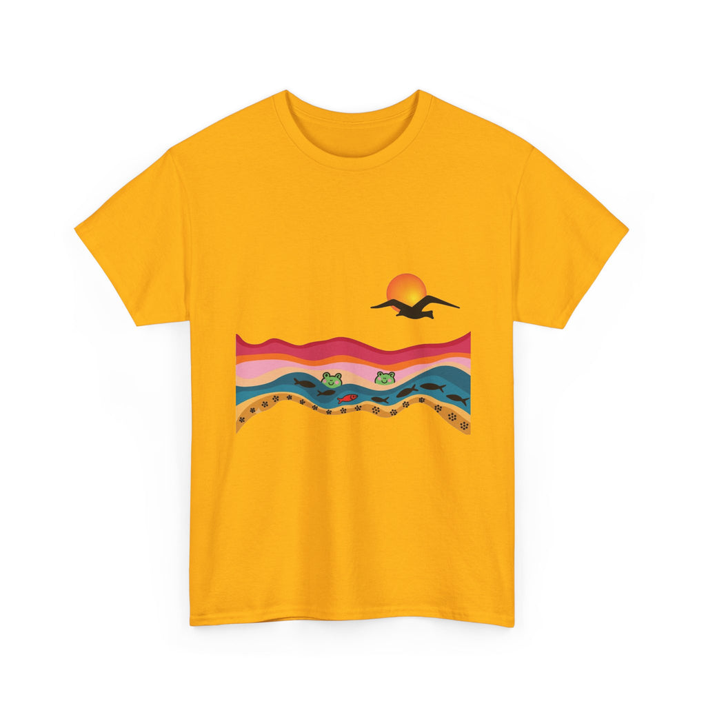 Sunset Desert Waves Tee | Vibrant Southwestern Landscape, Bird Silhouette