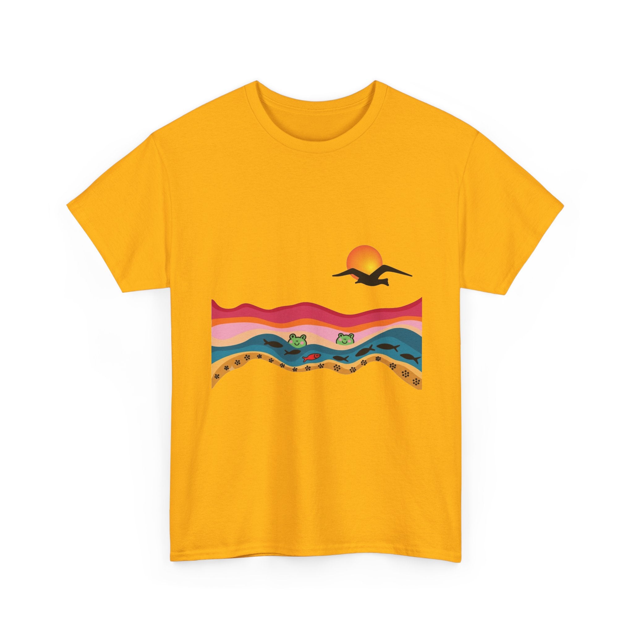 Sunset Desert Waves Tee | Vibrant Southwestern Landscape, Bird Silhouette