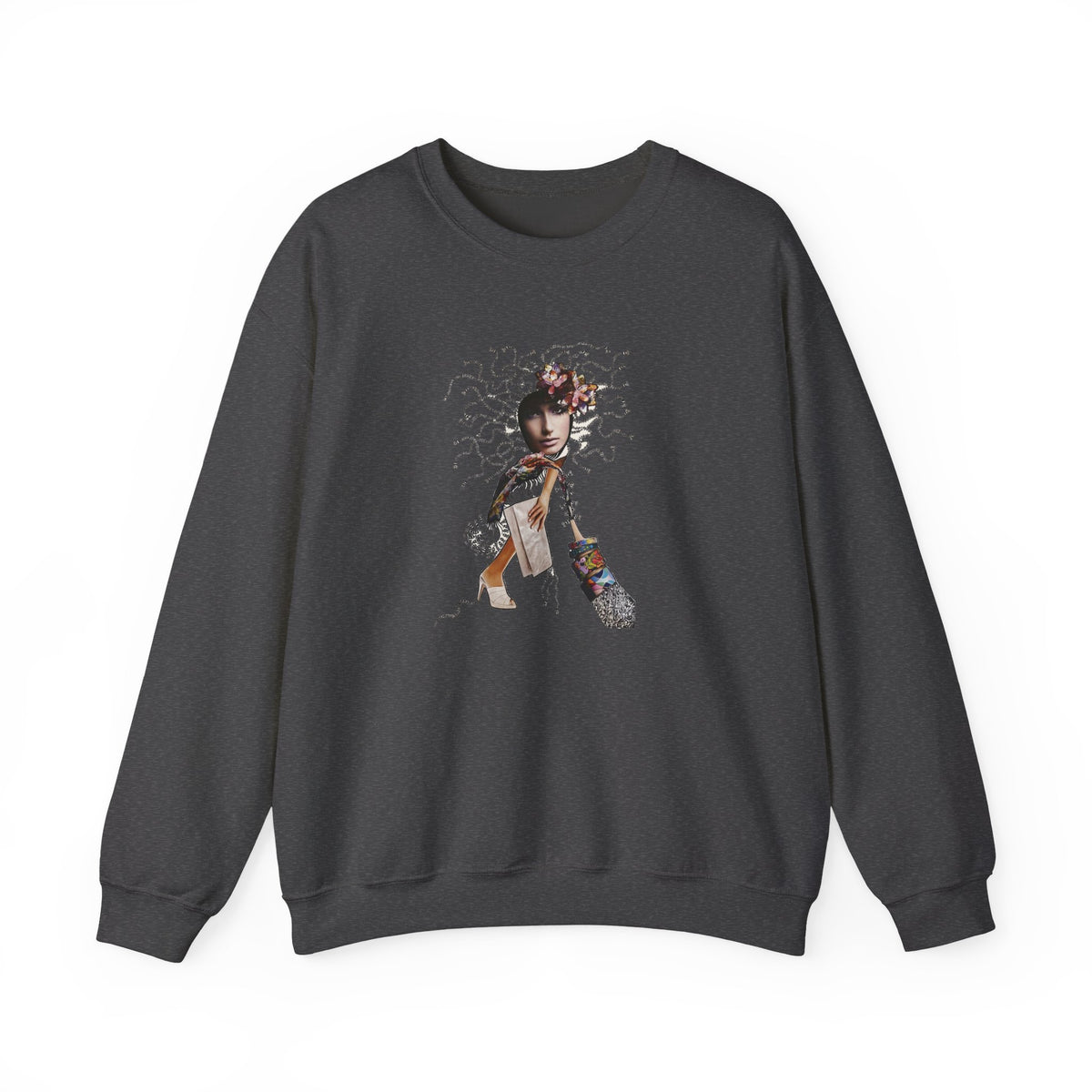 Medusa Goddess Crewneck Sweatshirt — Mythic Floral Medusa Design