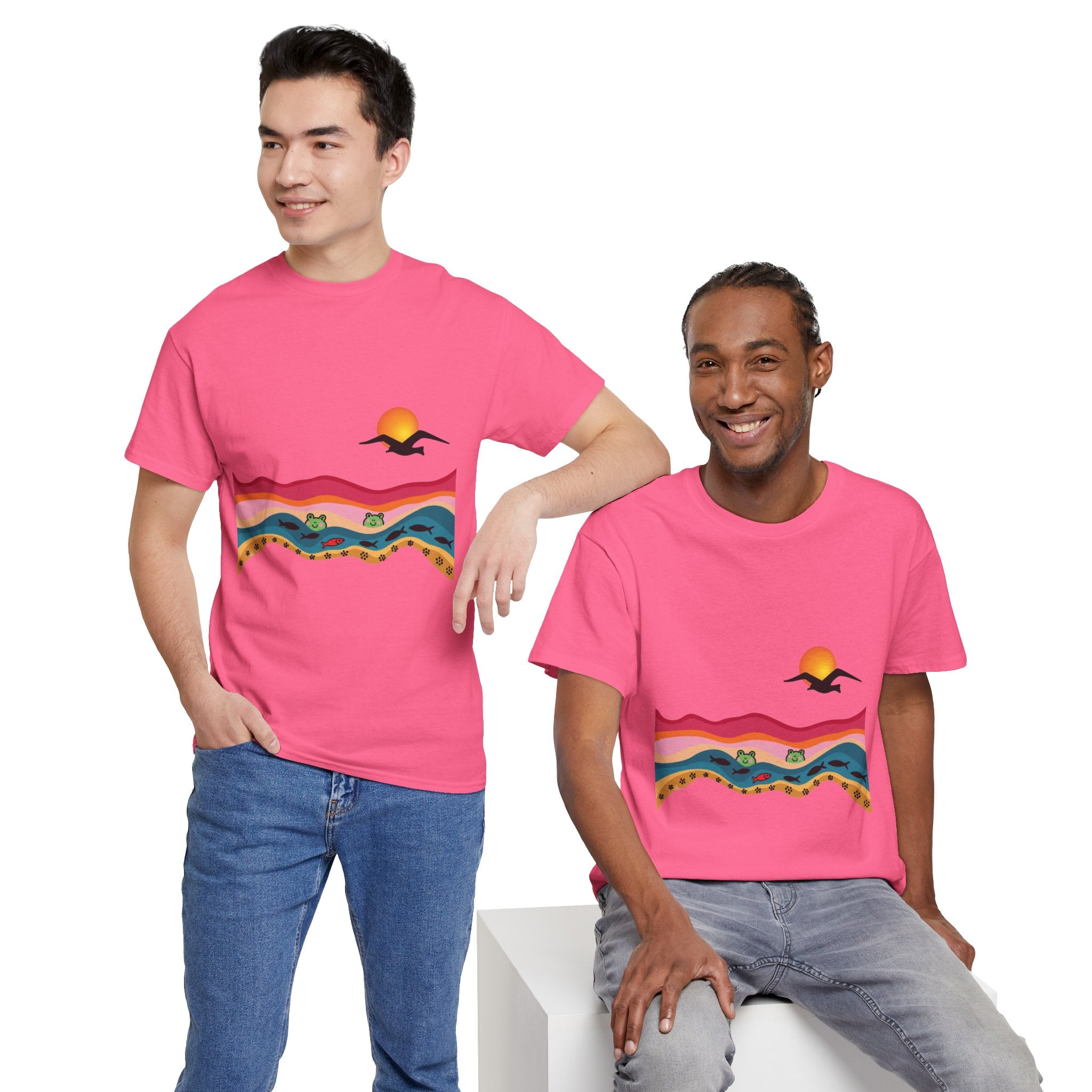 Sunset Desert Waves Tee | Vibrant Southwestern Landscape, Bird Silhouette