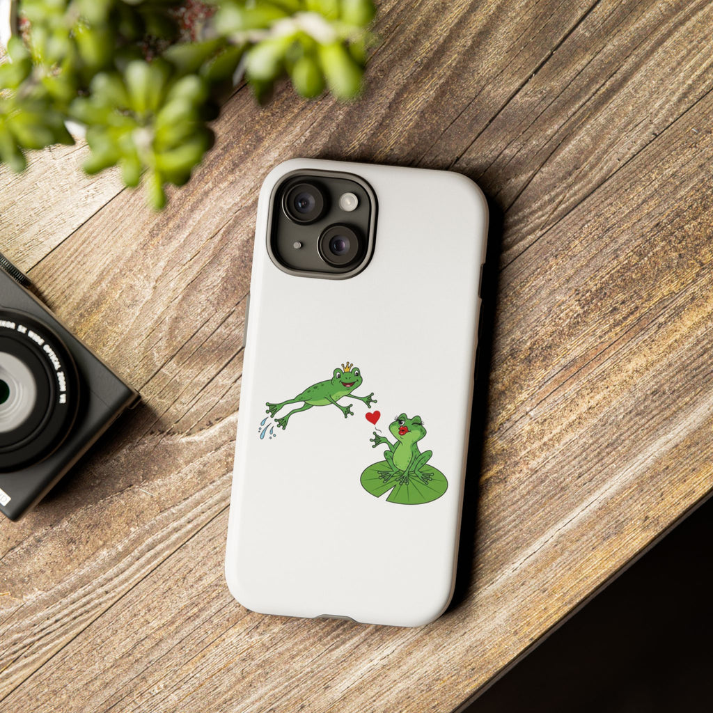 Kissing Frog Illustration Tough Phone Case | Cute Lily Pad Love Design