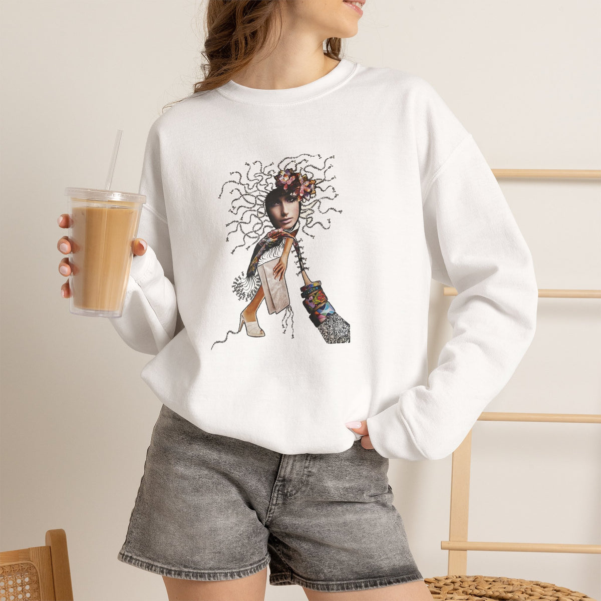 Medusa Goddess Crewneck Sweatshirt — Mythic Floral Medusa Design