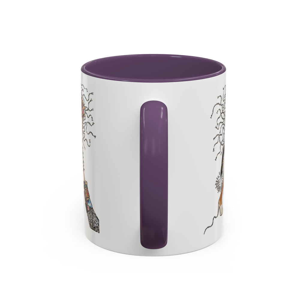 Medusa Face Collage Accent Coffee Mug | Surreal Hair Tendrils, Fashion Elements