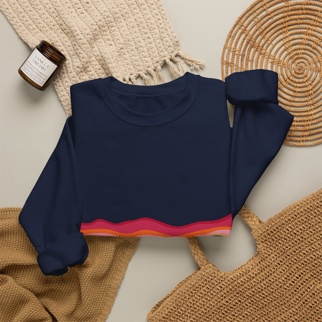 Desert Sunset Crewneck Sweatshirt — Retro Mountain & Cactus Graphic