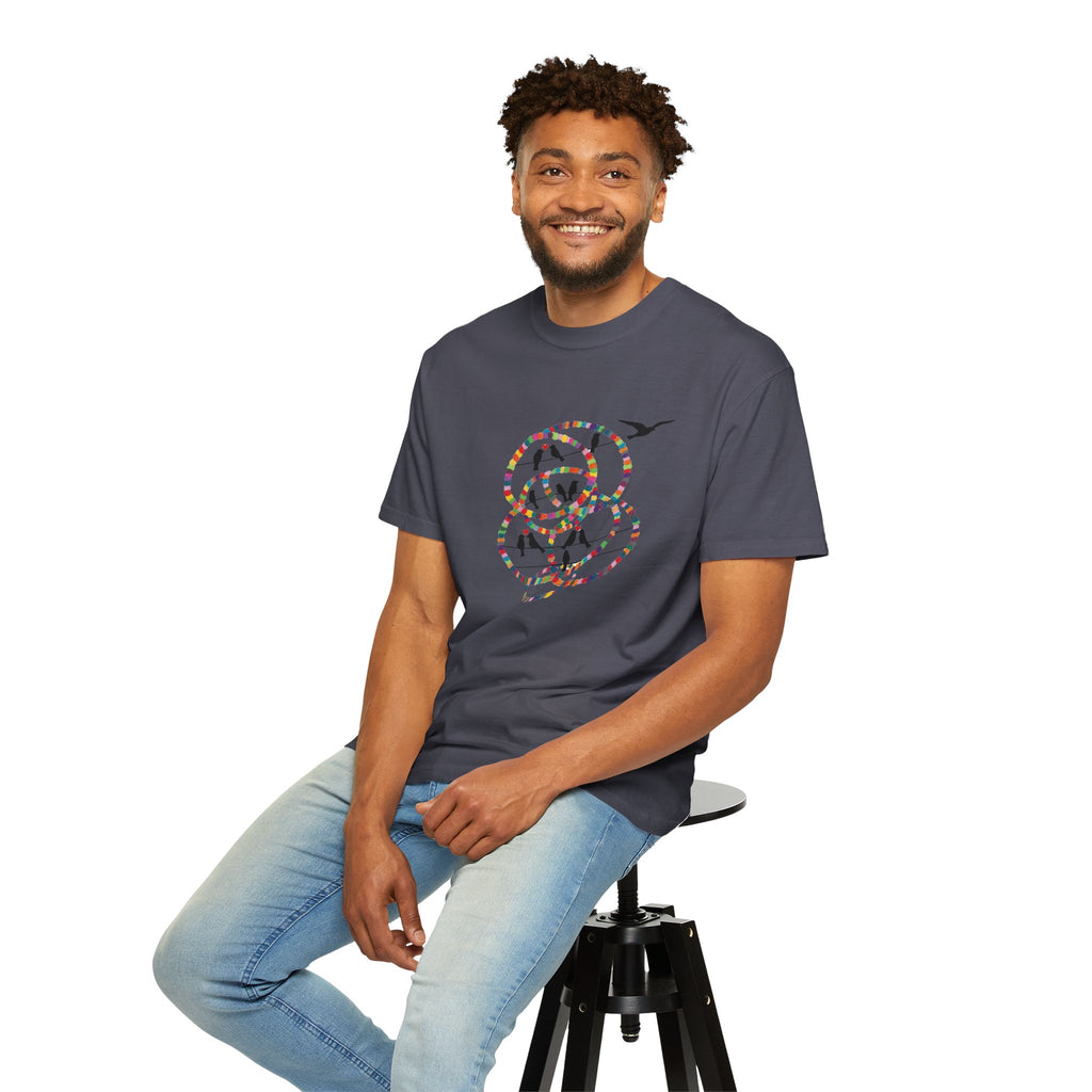 Bird Flight Graphic T-Shirt — Colorful Ring Silhouette Tee