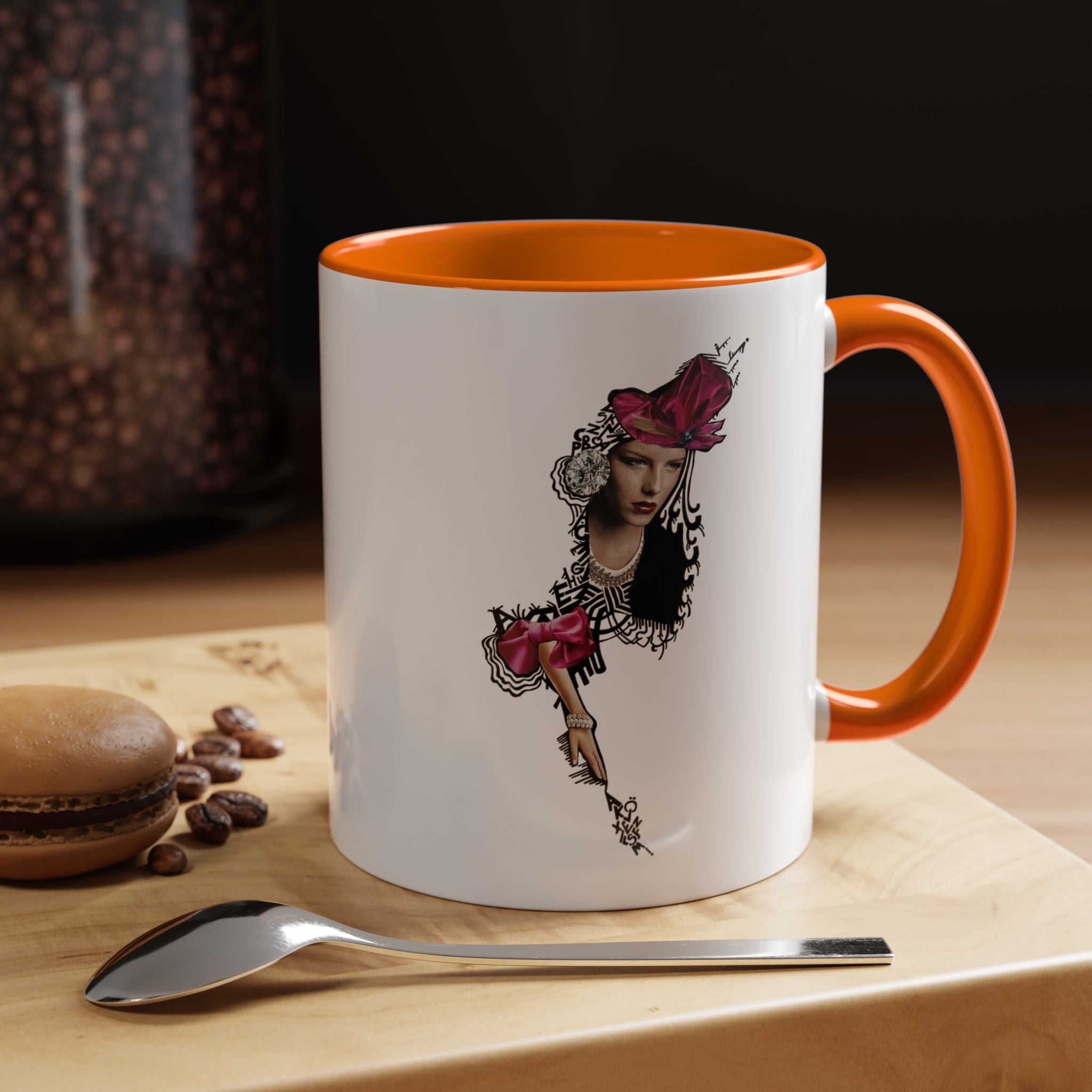 Vintage Femme Portrait Mug | Floral Headpiece, Pink Feathered Hat