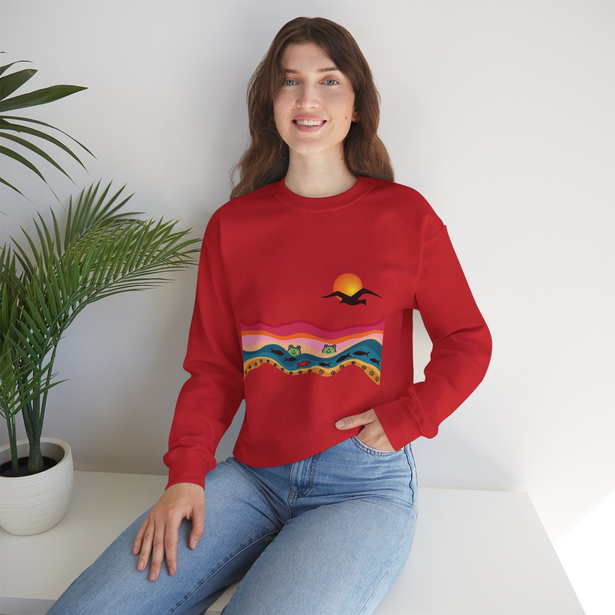 Desert Sunset Landscape Sweatshirt | Sunset Dunes with Road and Bird