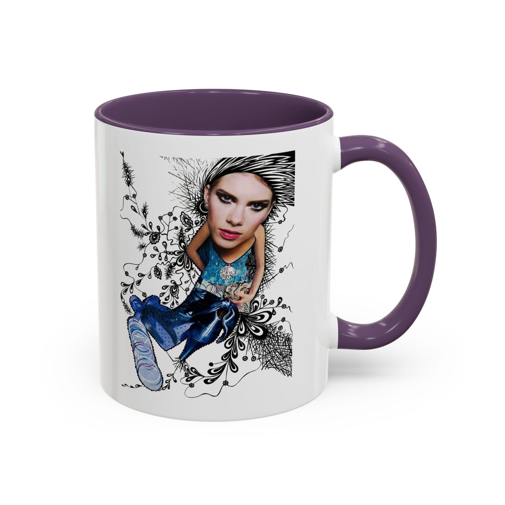 Fashion Illustration Girl Mug | Accent Coffee Mug, Black Handle