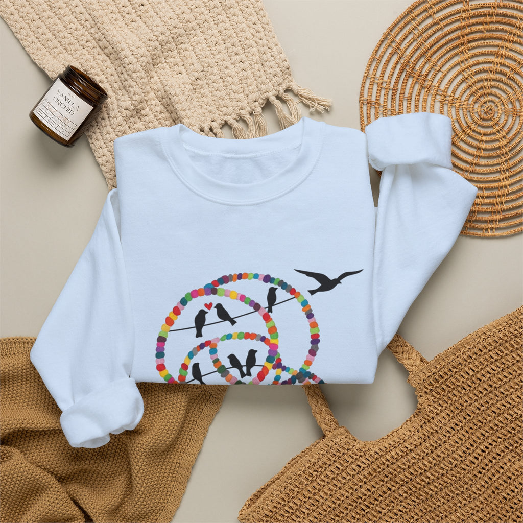Colorful Hoop Birds sweatshirt | Minimal Circles Bird Silhouette Crewneck