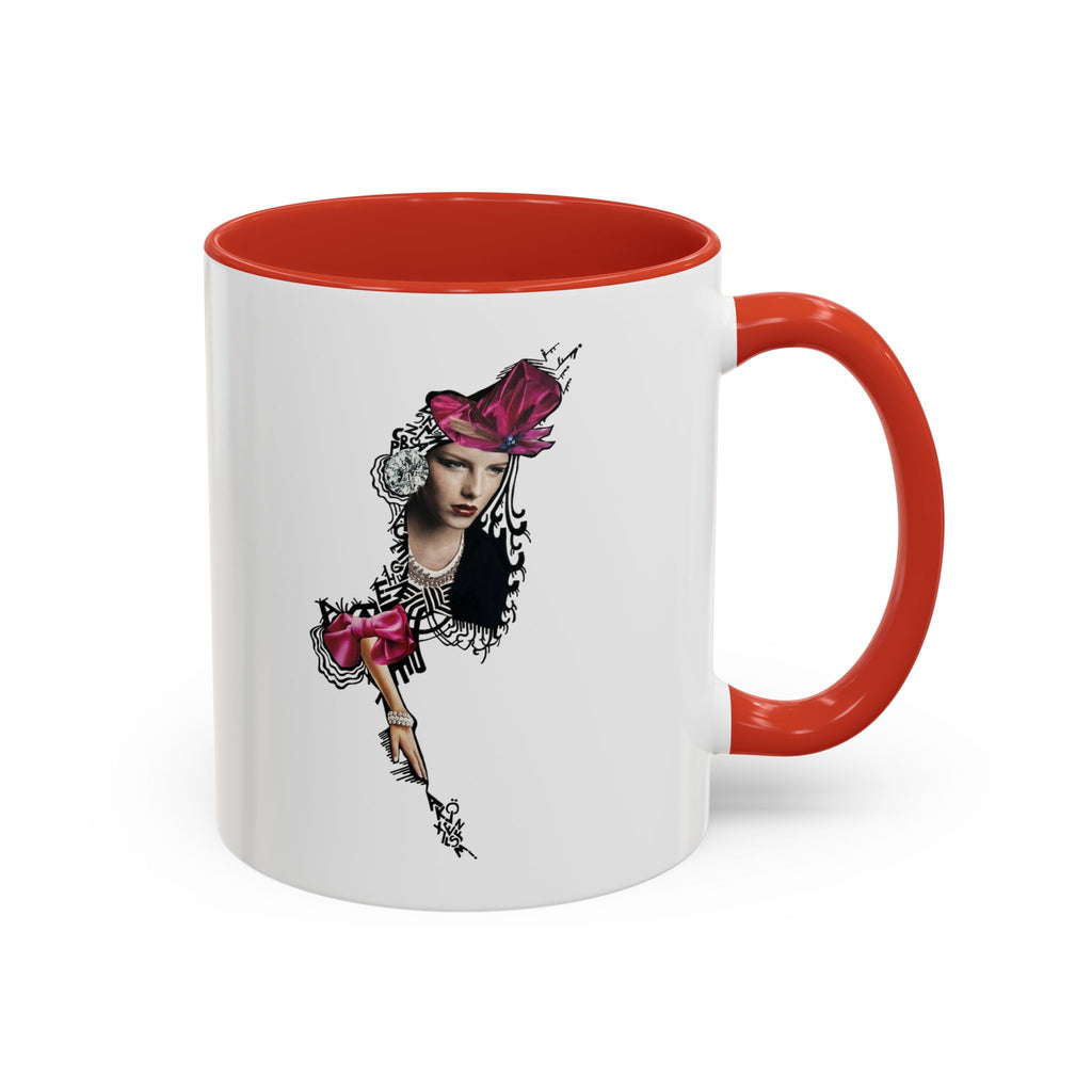 Vintage Femme Portrait Mug | Floral Headpiece, Pink Feathered Hat