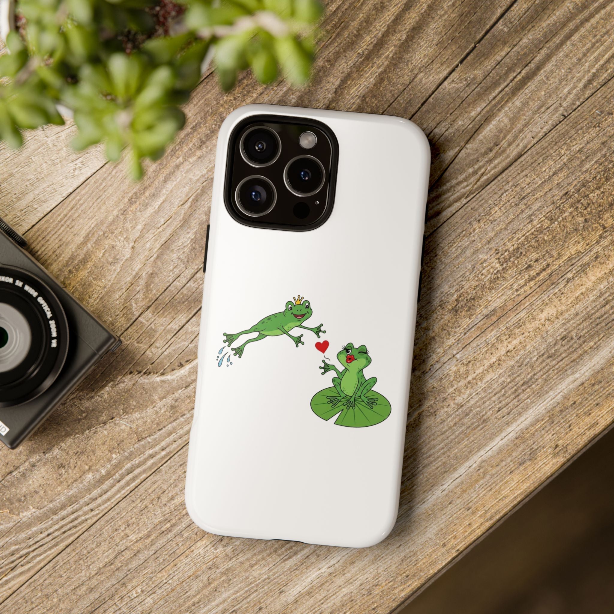Kissing Frog Illustration Tough Phone Case | Cute Lily Pad Love Design