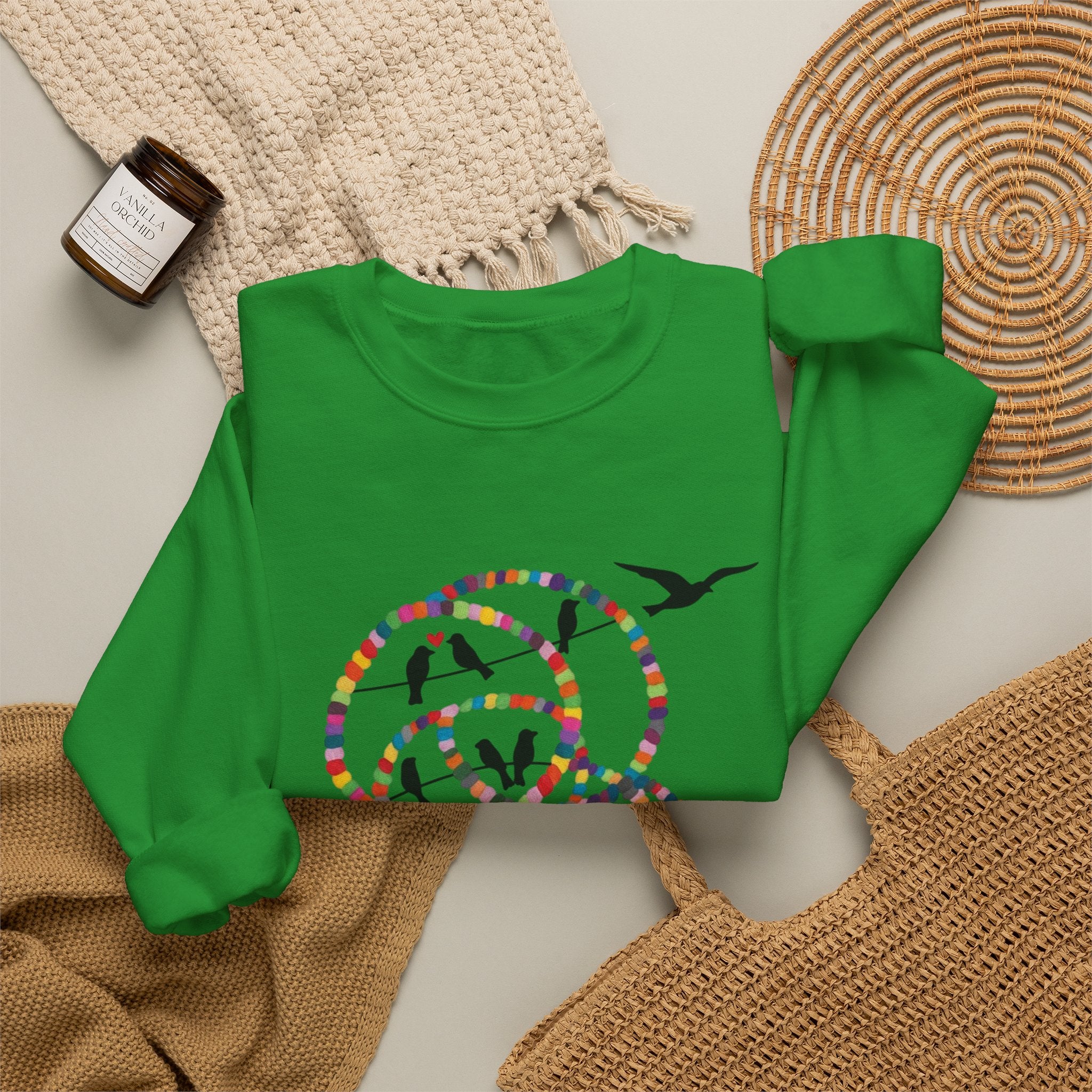 Colorful Hoop Birds sweatshirt | Minimal Circles Bird Silhouette Crewneck