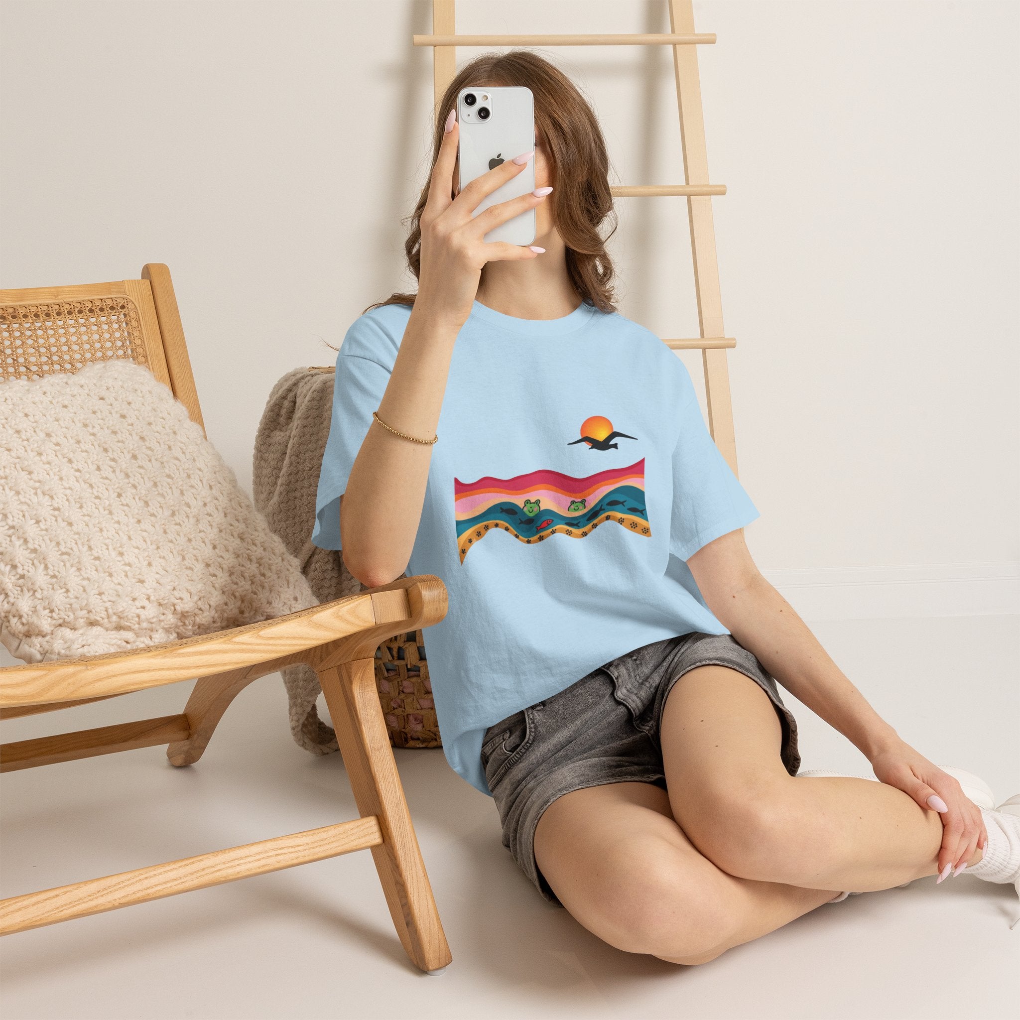 Sunset Desert Waves Tee | Vibrant Southwestern Landscape, Bird Silhouette