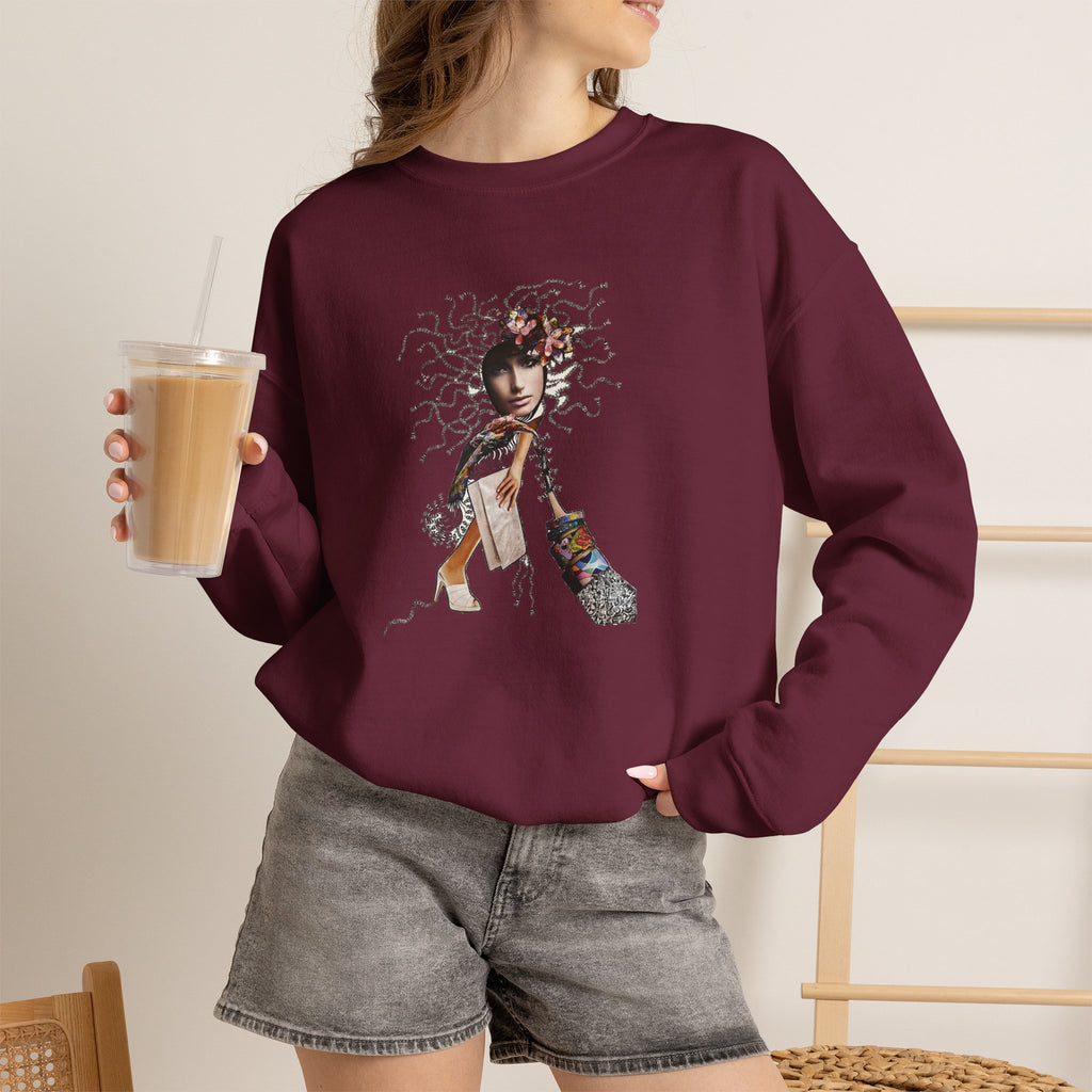 Medusa Goddess Crewneck Sweatshirt — Mythic Floral Medusa Design