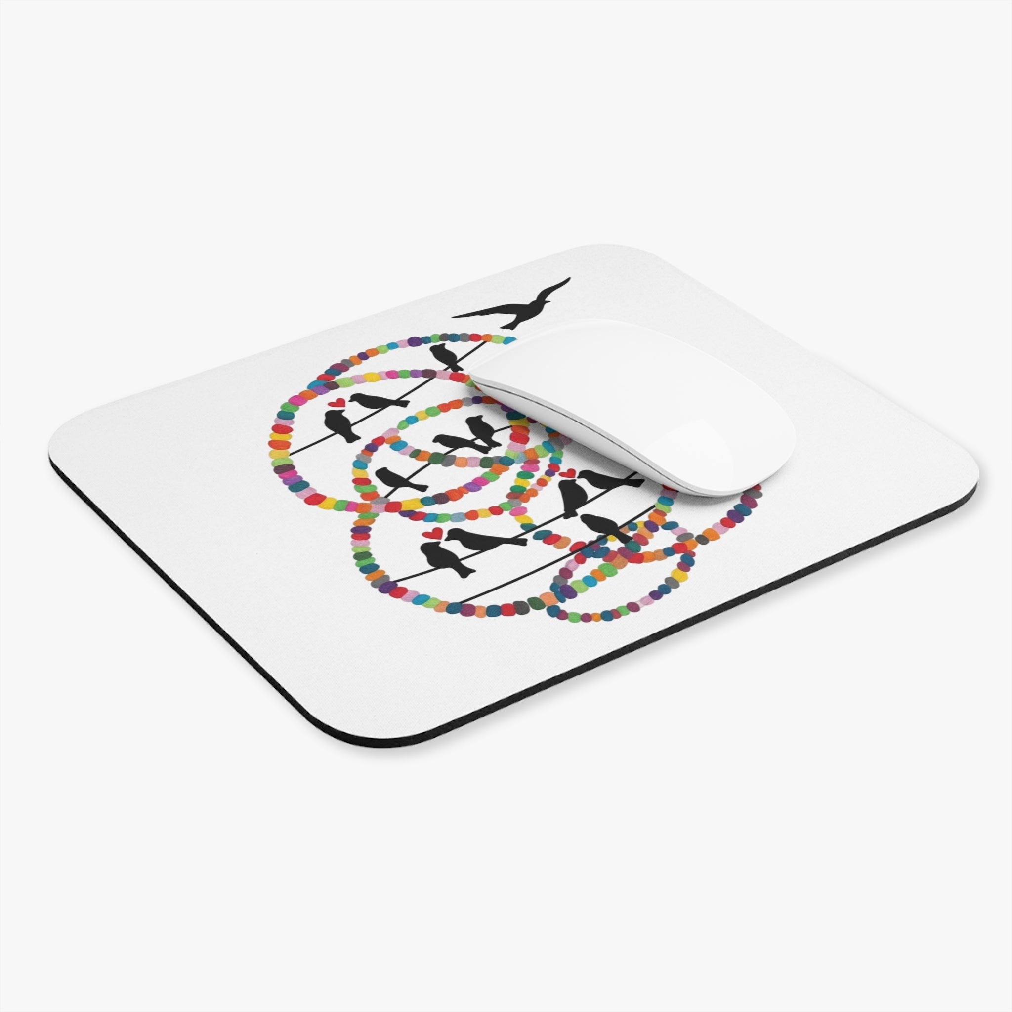 Colorful Beaded Rings with Silhouette Birds Mouse Pad