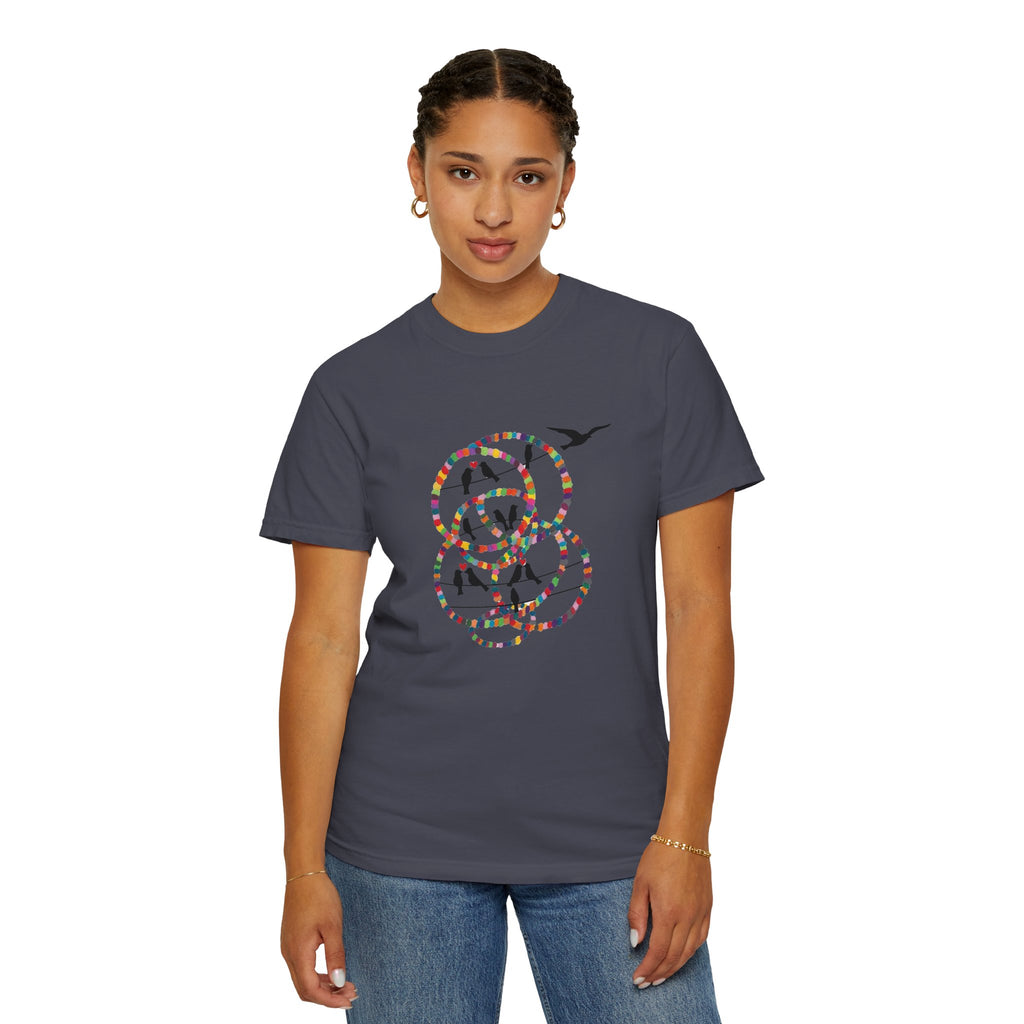 Bird Flight Graphic T-Shirt — Colorful Ring Silhouette Tee