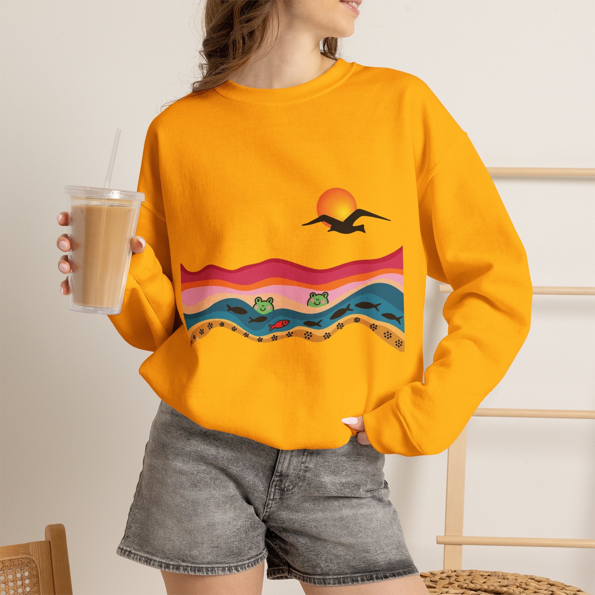 Desert Sunset Landscape Sweatshirt | Sunset Dunes with Road and Bird