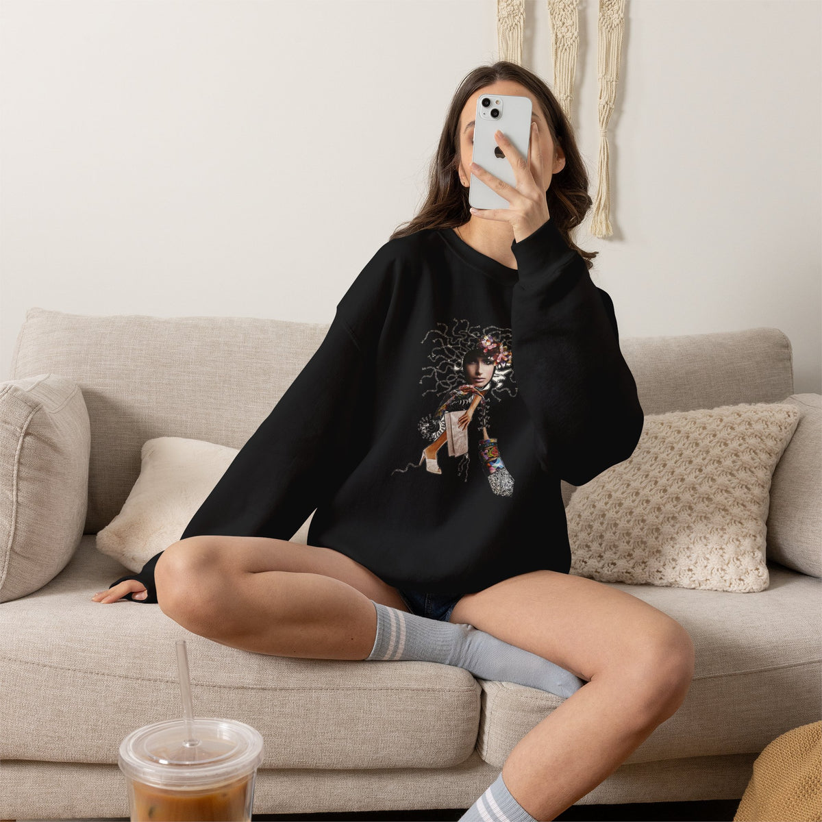 Medusa Goddess Crewneck Sweatshirt — Mythic Floral Medusa Design