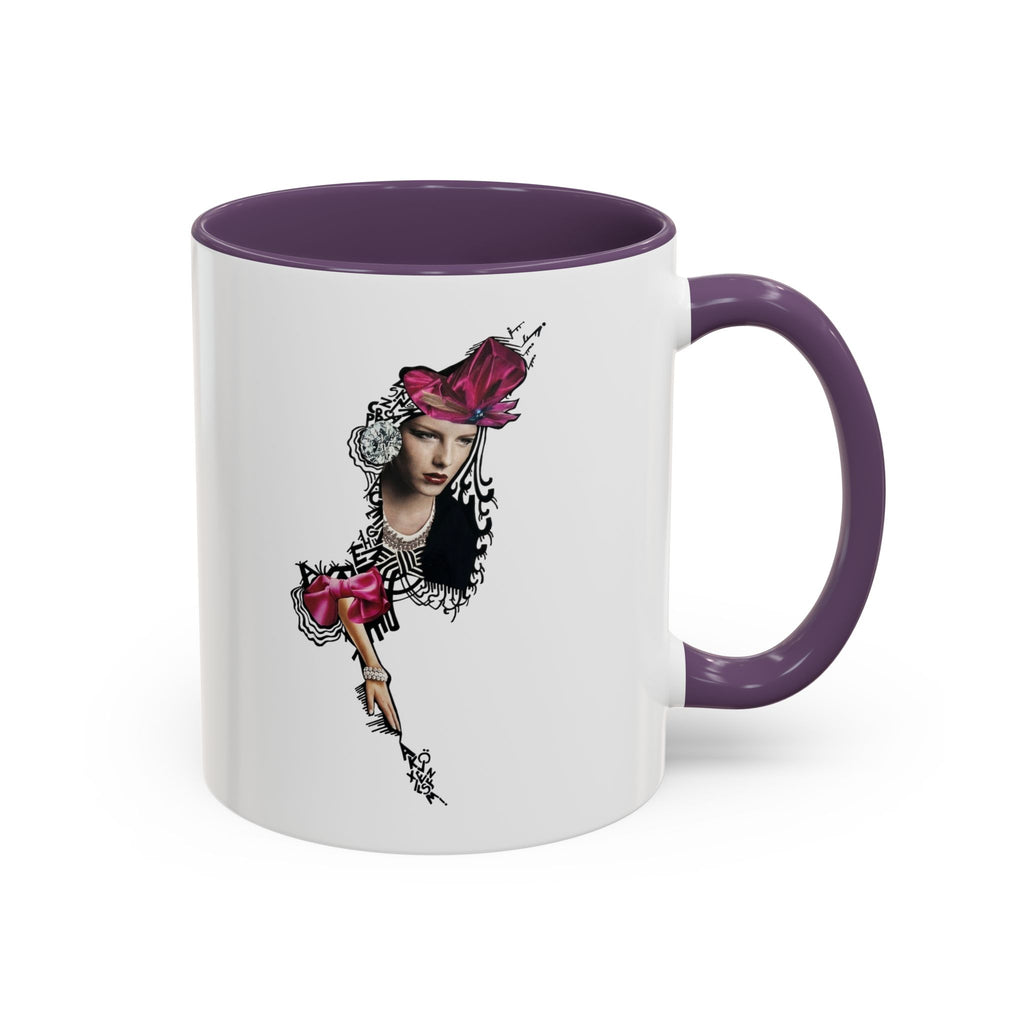Vintage Femme Portrait Mug | Floral Headpiece, Pink Feathered Hat