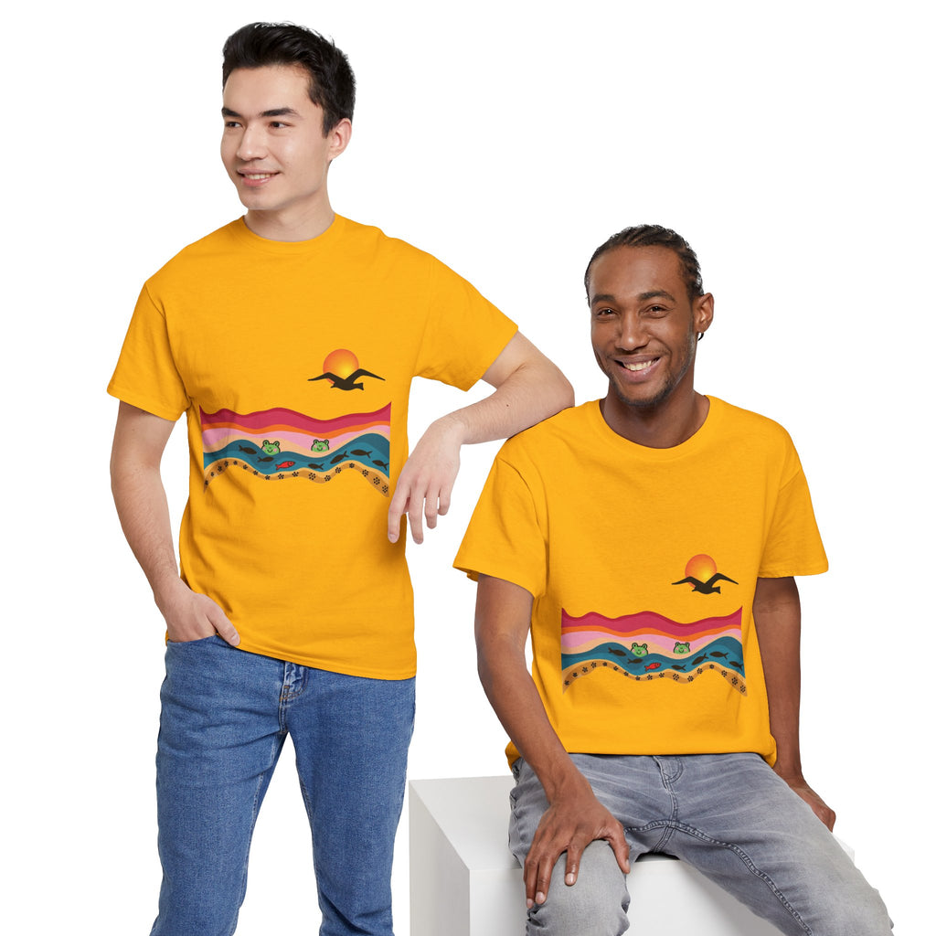 Sunset Desert Waves Tee | Vibrant Southwestern Landscape, Bird Silhouette