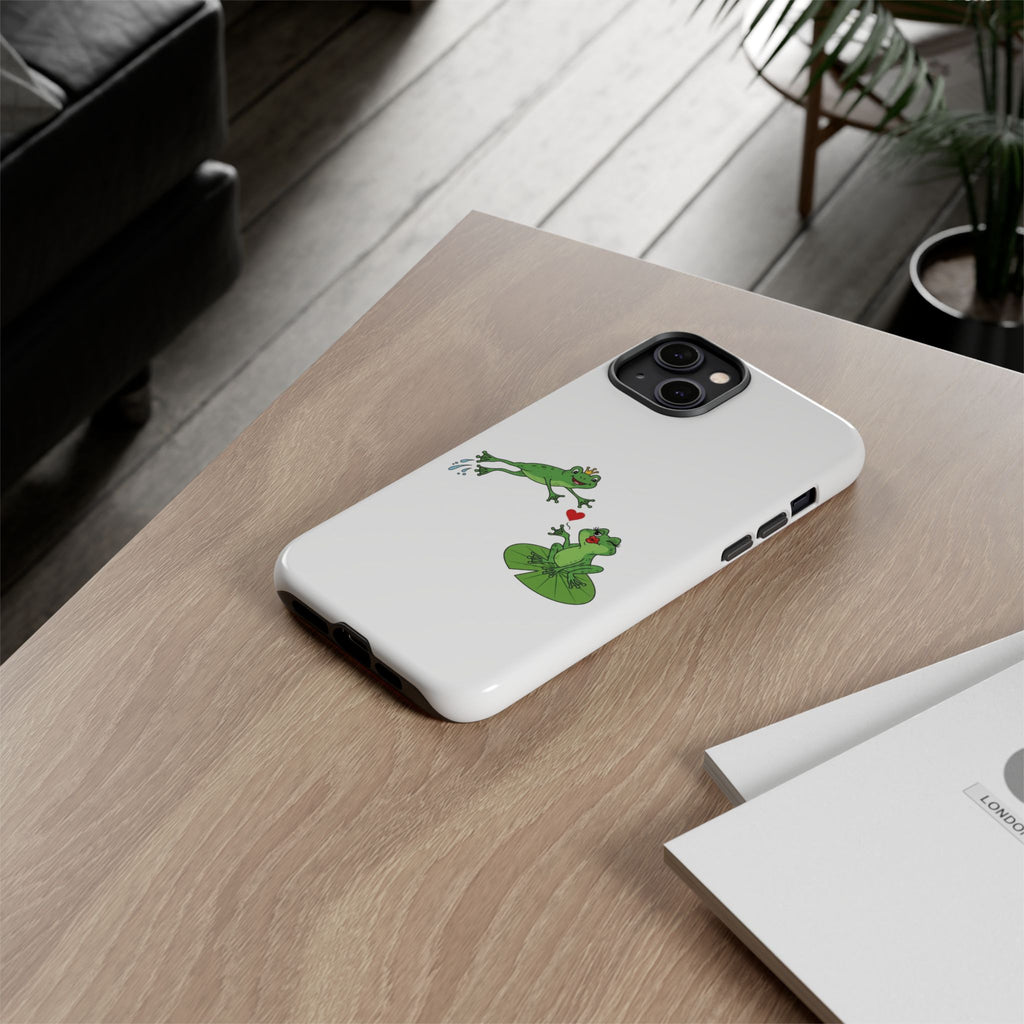Kissing Frog Illustration Tough Phone Case | Cute Lily Pad Love Design