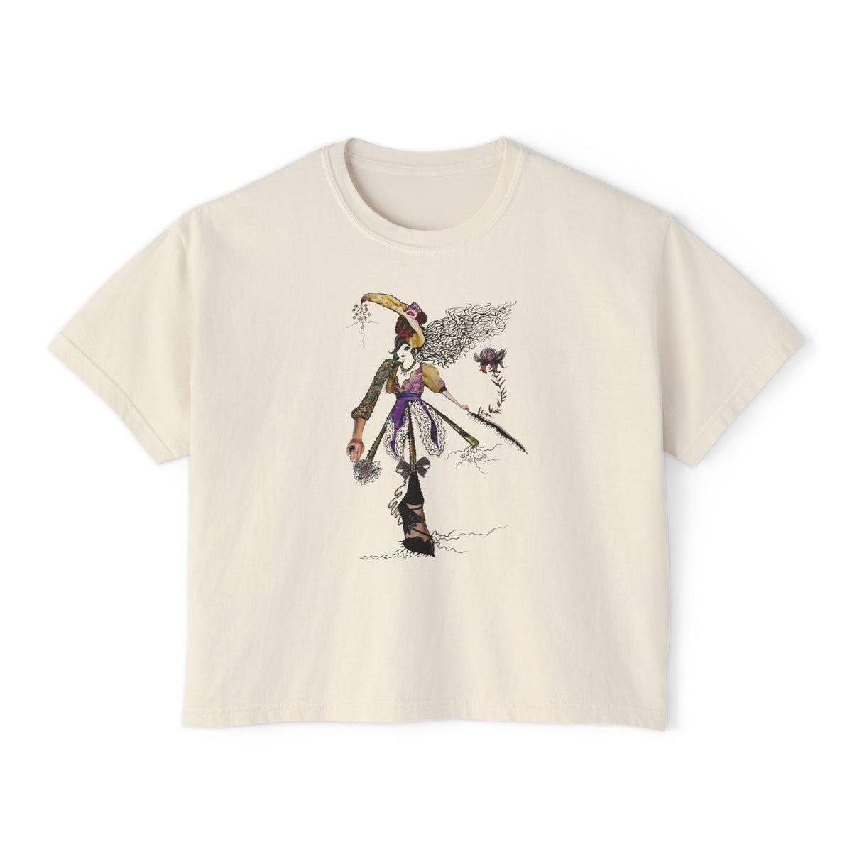 Witchy Girl Illustration Tee | Hand-Drawn Witch, Broom & Raven