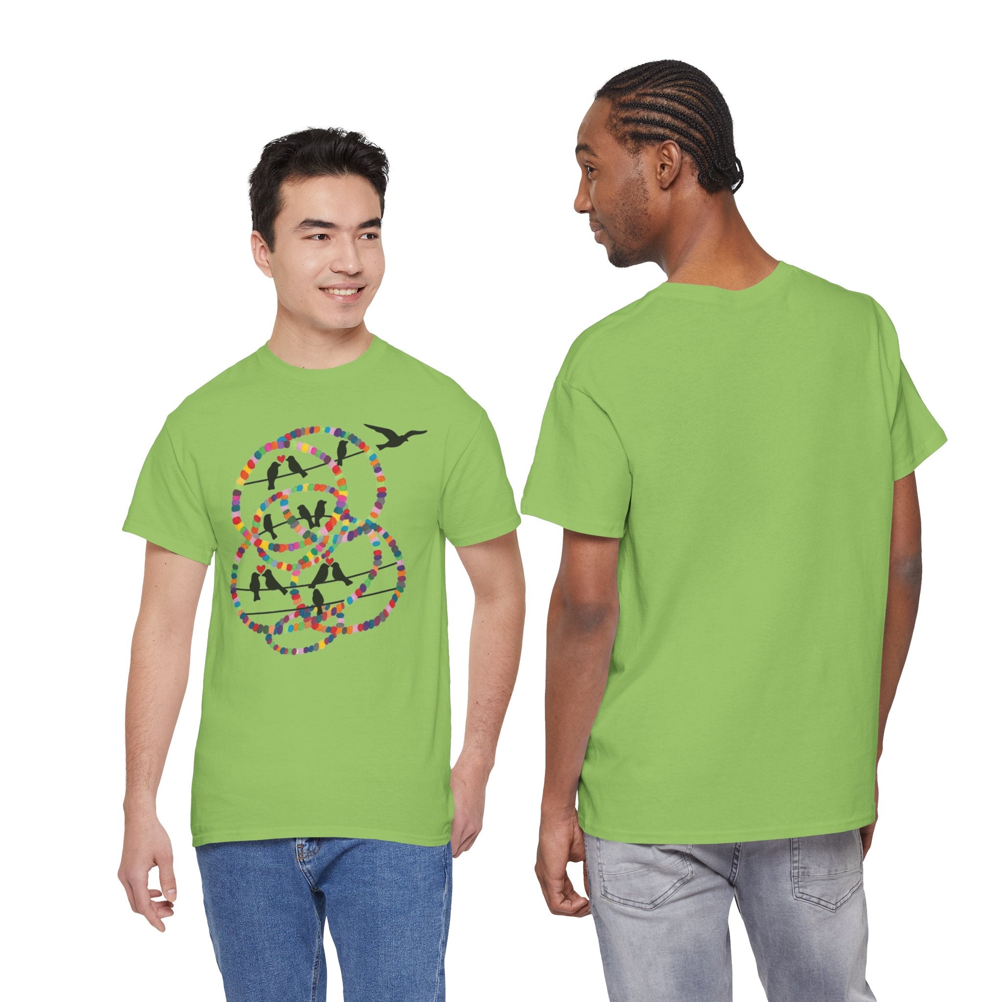 Colorful Tape Swirl with Flying Birds T-Shirt | Abstract Graphic Tee