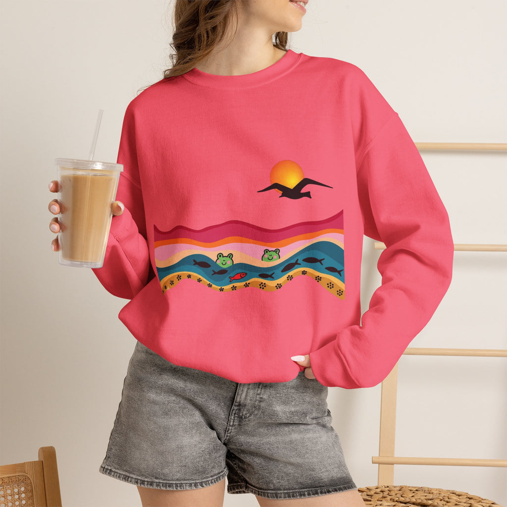 Desert Sunset Landscape Sweatshirt | Sunset Dunes with Road and Bird