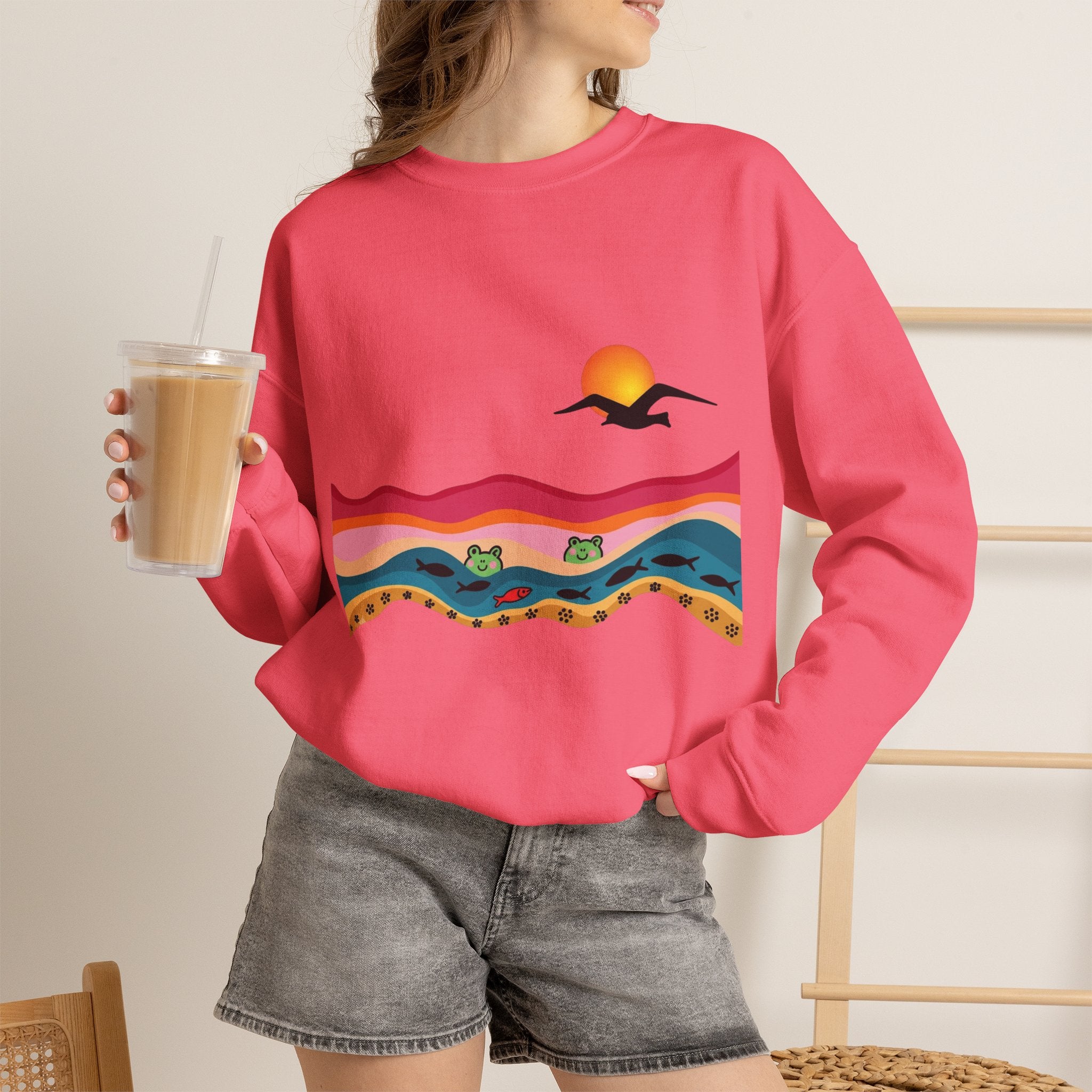 Desert Sunset Landscape Sweatshirt | Sunset Dunes with Road and Bird