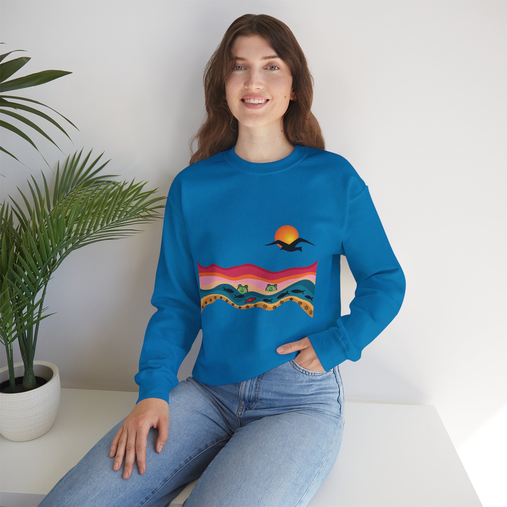 Desert Sunset Landscape Sweatshirt | Sunset Dunes with Road and Bird