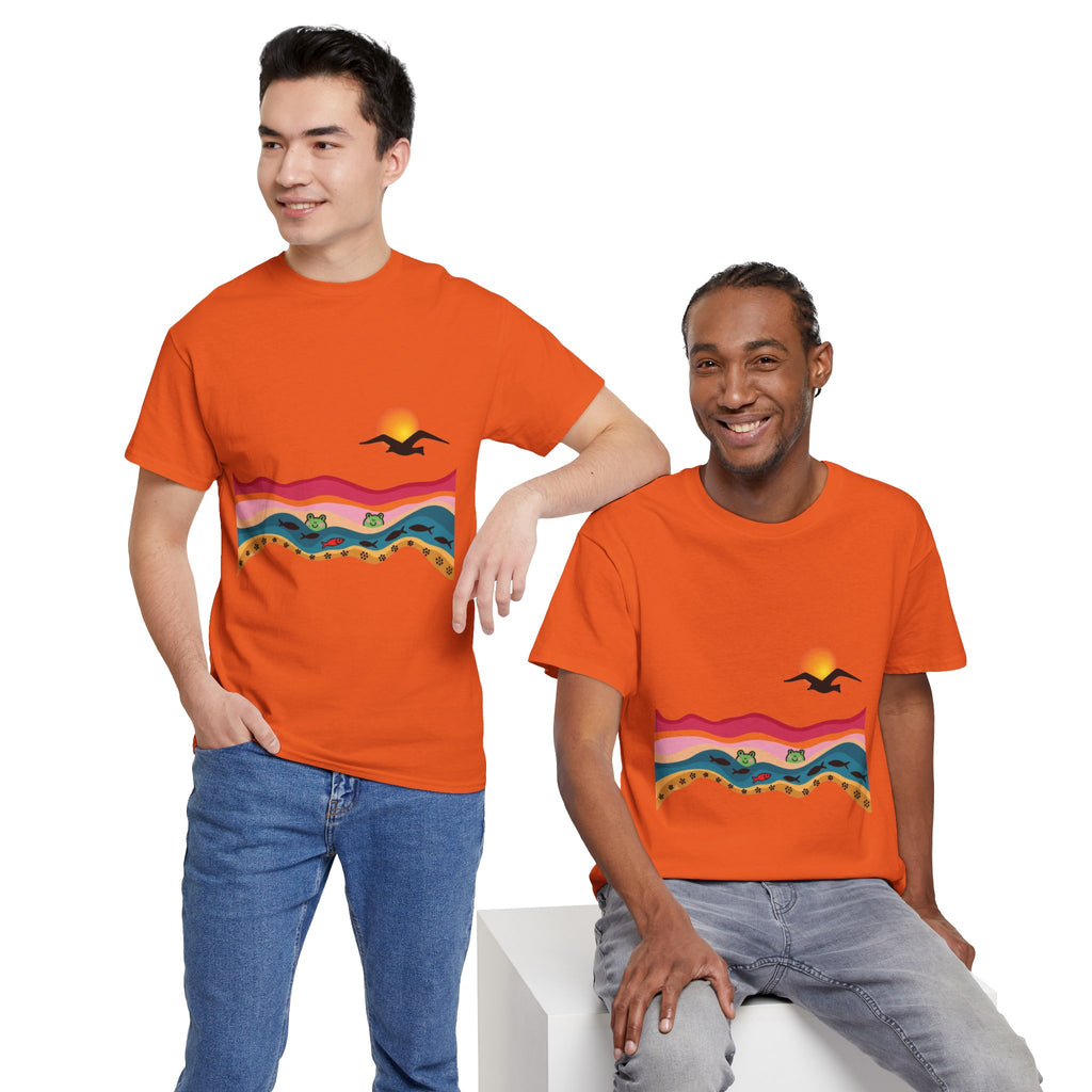 Sunset Desert Waves Tee | Vibrant Southwestern Landscape, Bird Silhouette
