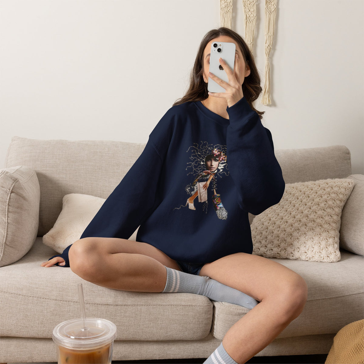 Medusa Goddess Crewneck Sweatshirt — Mythic Floral Medusa Design