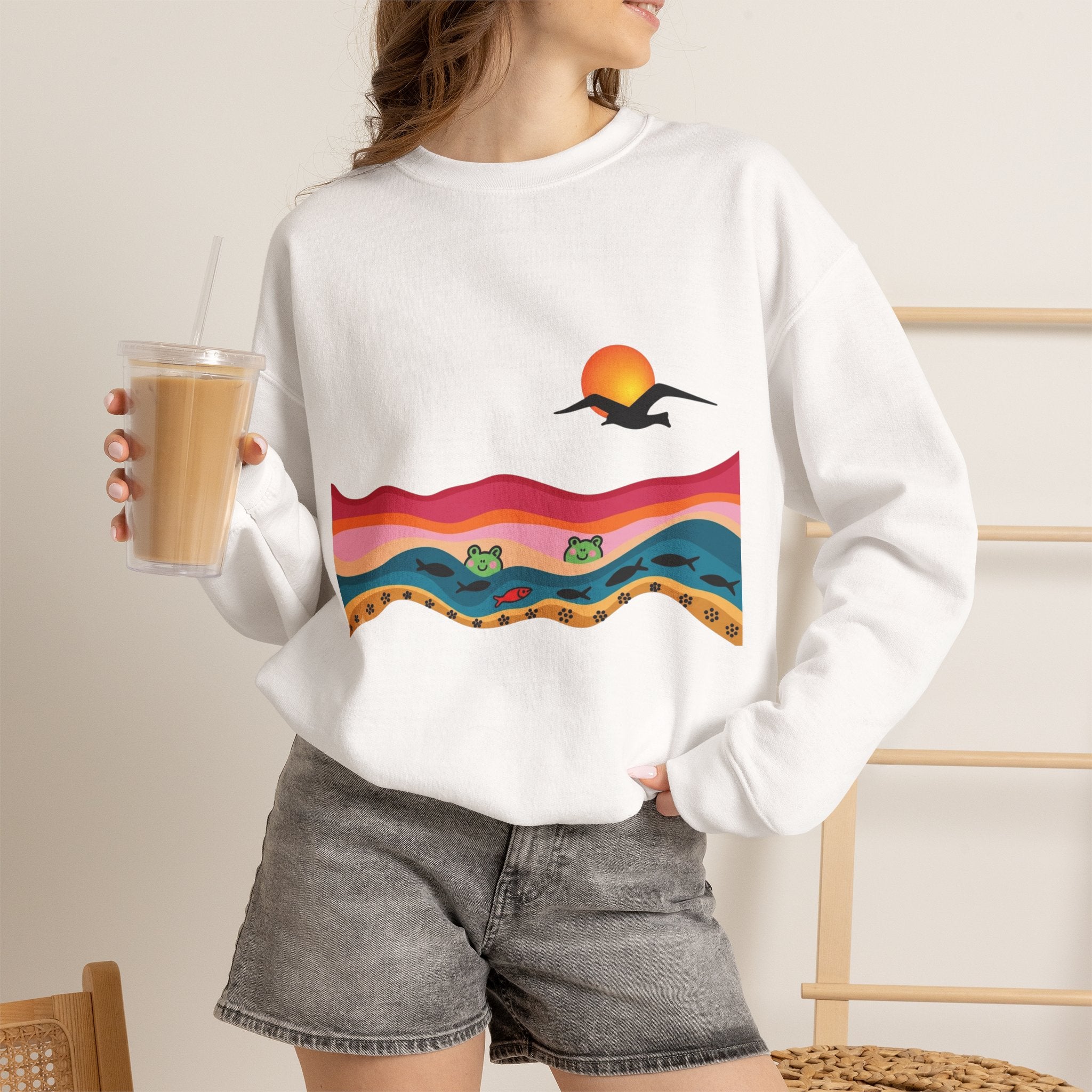Desert Sunset Landscape Sweatshirt | Sunset Dunes with Road and Bird