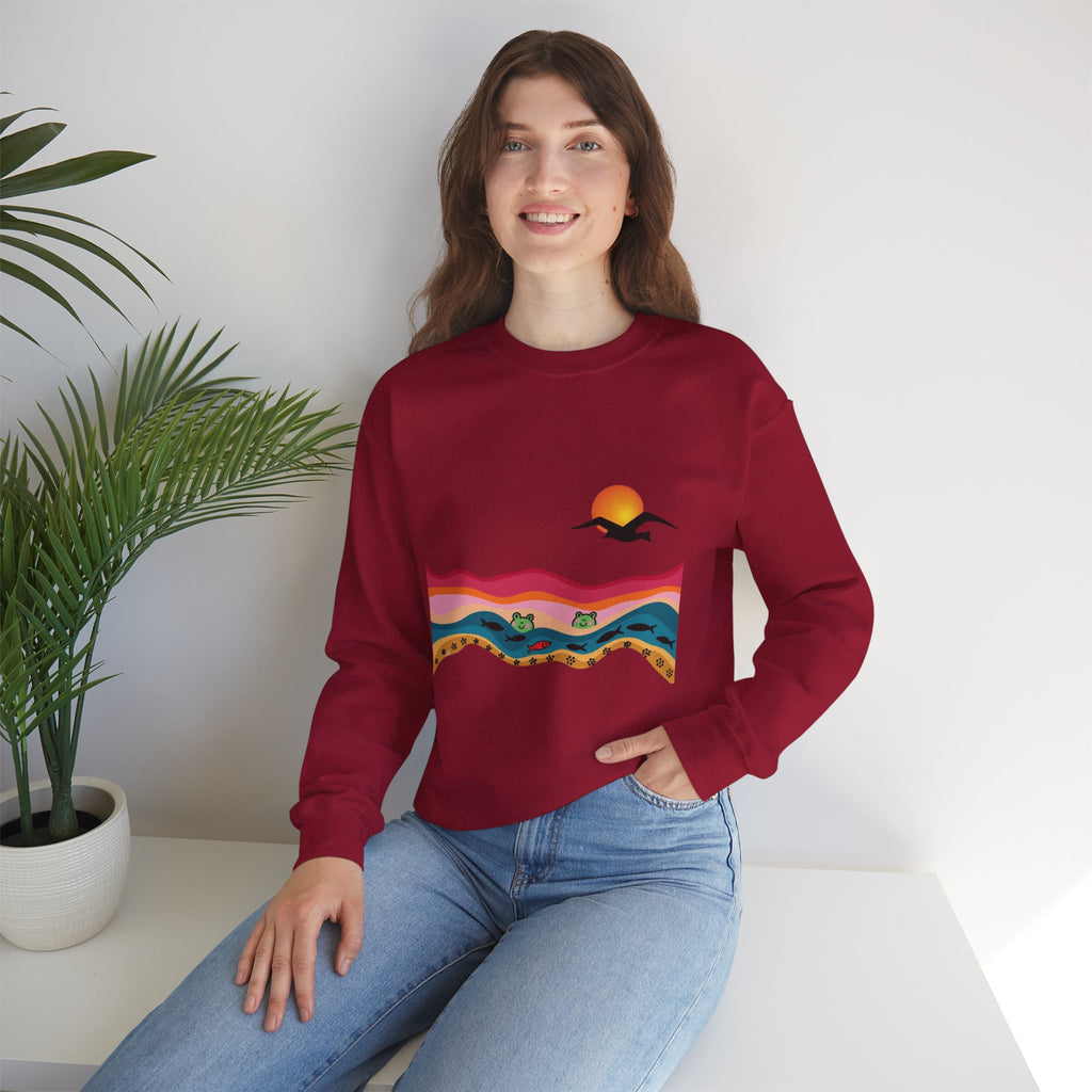 Desert Sunset Landscape Sweatshirt | Sunset Dunes with Road and Bird