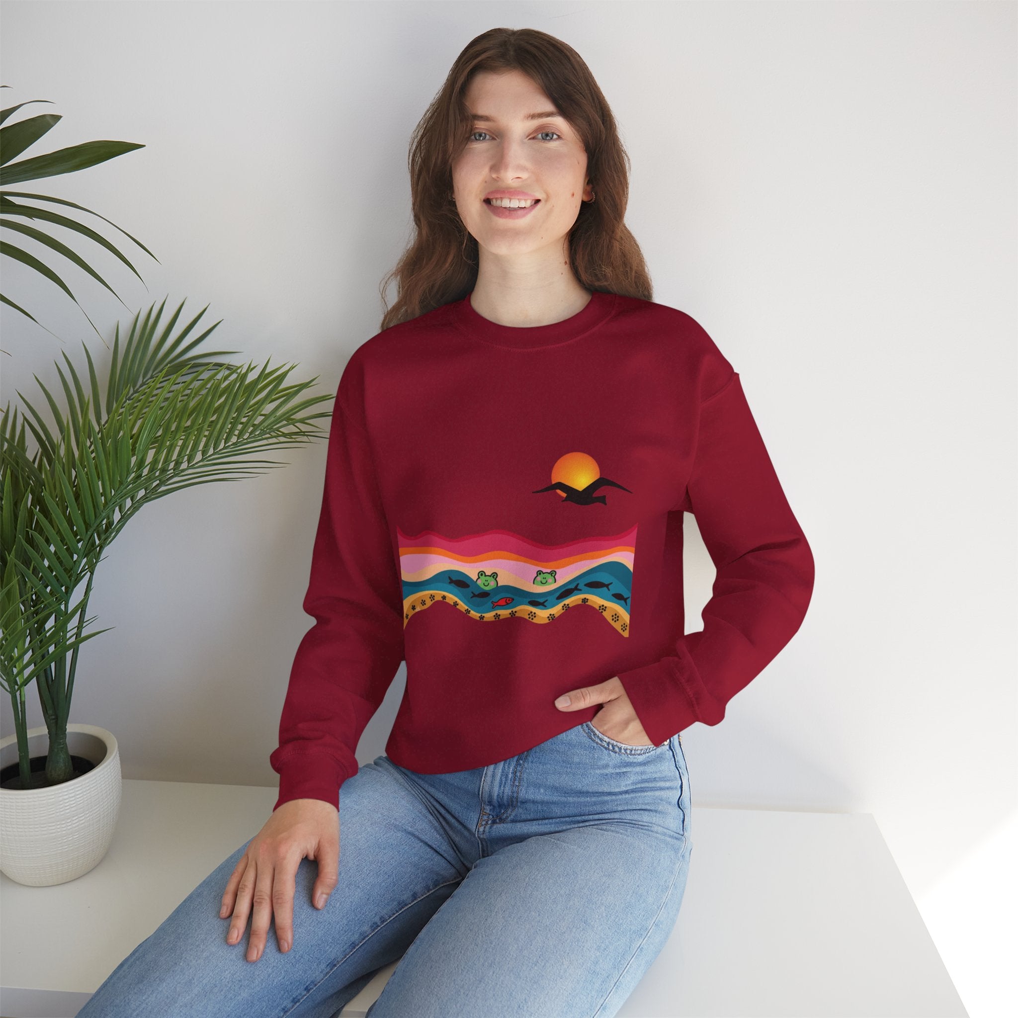 Desert Sunset Landscape Sweatshirt | Sunset Dunes with Road and Bird