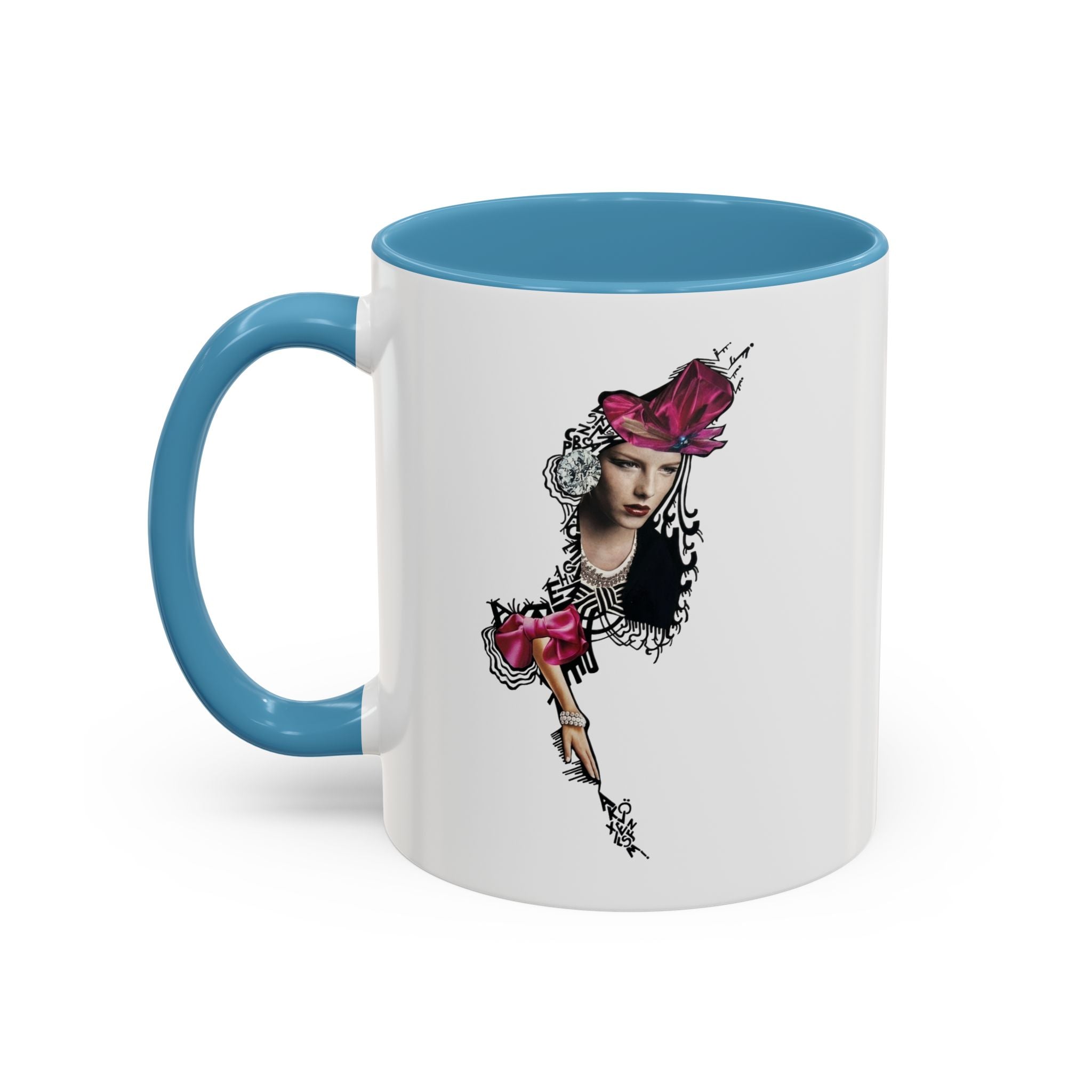 Vintage Femme Portrait Mug | Floral Headpiece, Pink Feathered Hat