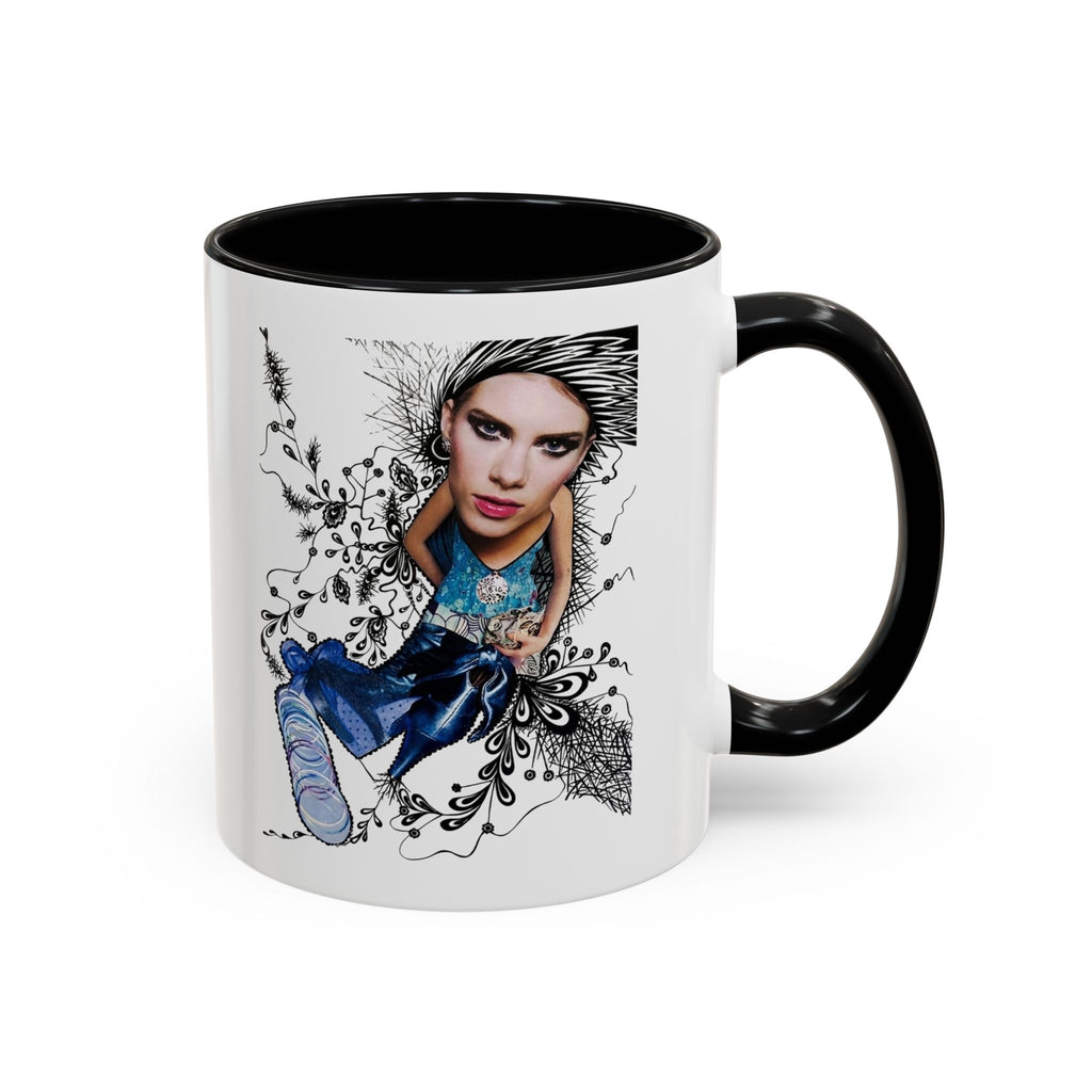 Fashion Illustration Girl Mug | Accent Coffee Mug, Black Handle