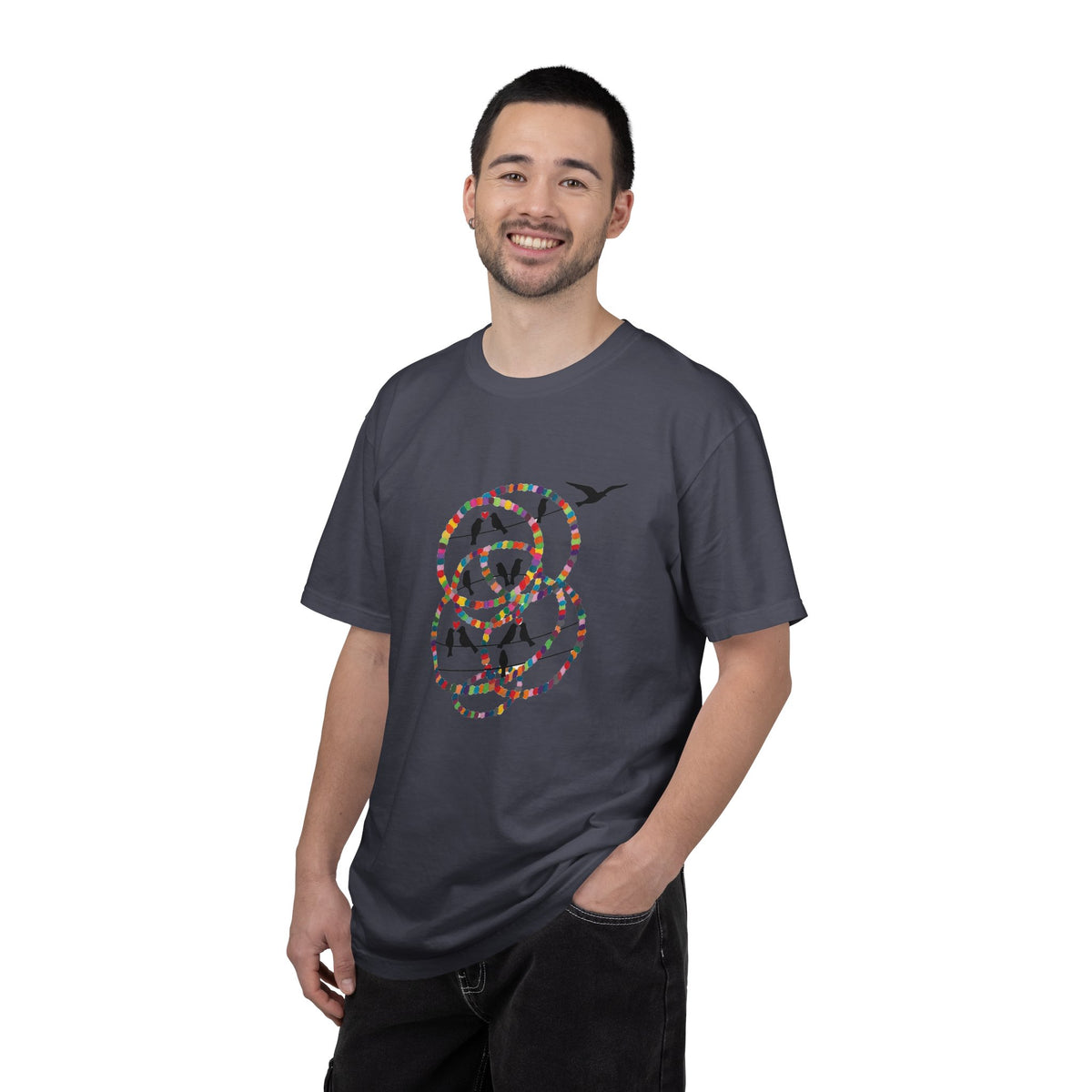 Bird Flight Graphic T-Shirt — Colorful Ring Silhouette Tee